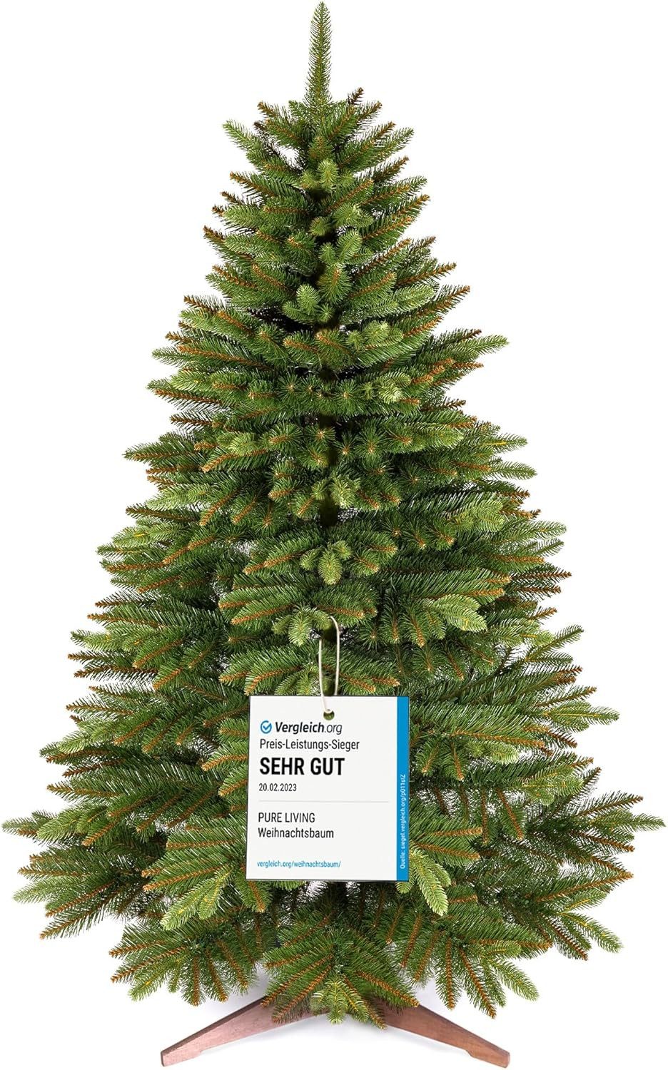 PURE LIVING INTERIOR DESIGN Künstlicher Weihnachtsbaum Nordmanntanne naturgetreu mit Holzständer, erhältlich in 90-250 cm, Nordmanntanne, Elegant, Stilvolle Dekoration für festliche Atmosphäre
