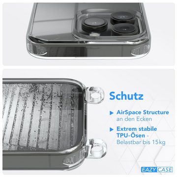 EAZY CASE Handykette 2in1 Metallkette für Apple iPhone 14 Pro 6,1 Zoll, Handykordel Kette zum Umhängen Cross Bag Schutzhülle Anthrazit Grau