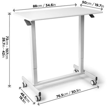 Duronic Schreibtisch, TM03T Schreibtisch, Tisch 88 x 50 cm, Manuell höhenverstellbar bis 107 cm, 15 kg Belastbarkeit, Pneumatische Bedienung stufenlos, Tischbein mit Rollen, Computertisch Home Office