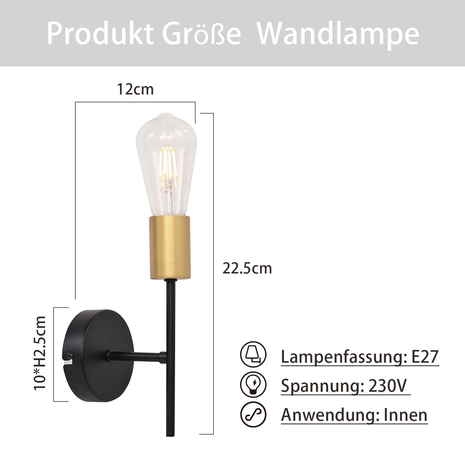 Nettlife Wandleuchte 2er Set Schwarz Vintage E27 40W Treppenhaus, ohne Leuchtmittel, Wandlampe Flurlampe Wandbeleuchtung Wohnzimmer Schlafzimmer – Bild 5 von 5