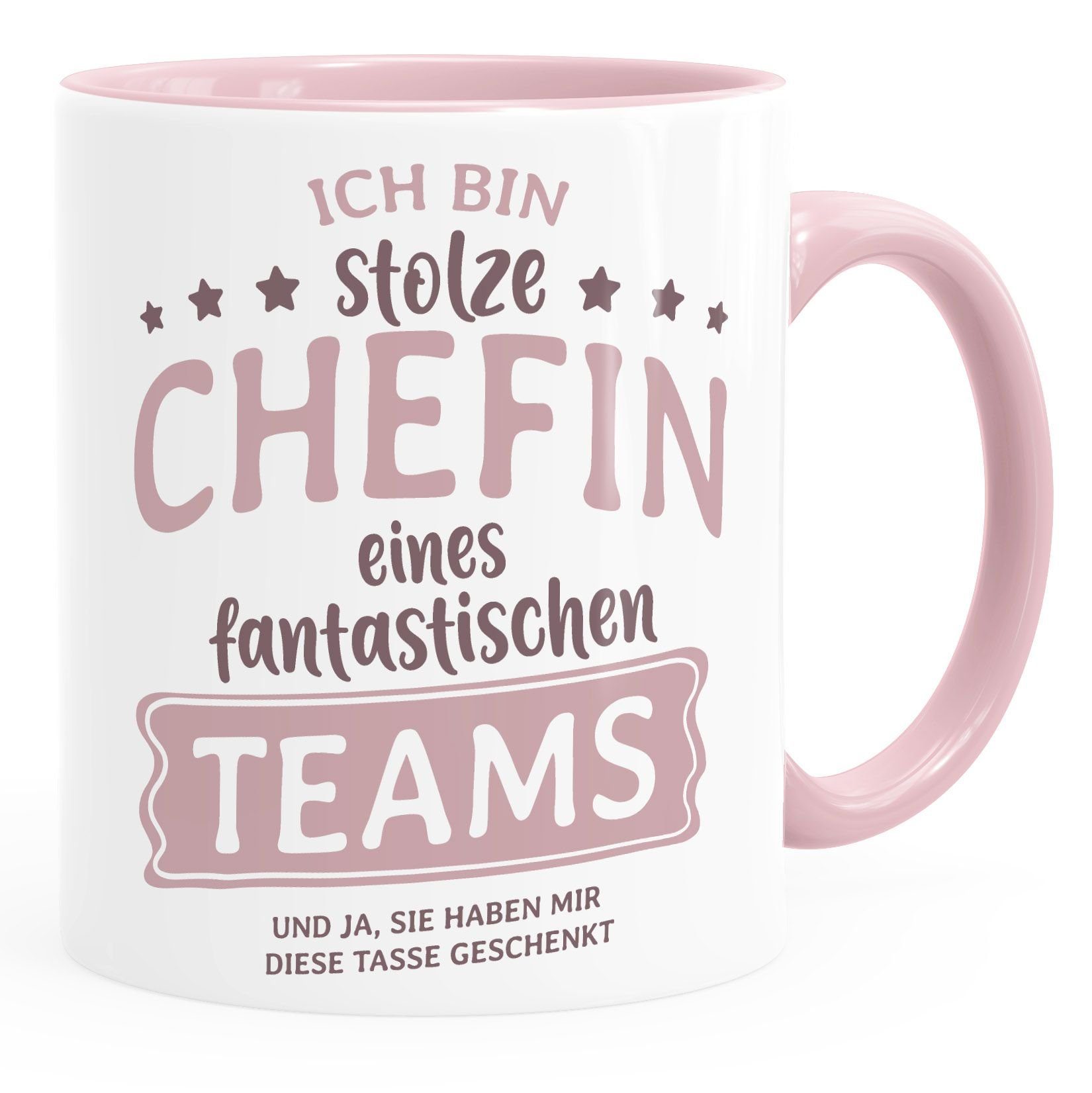 MoonWorks Tasse Kaffee-Tasse Bürotasse Spruch Ich bin stolze/r Chefin/Chef eines fantastischen Teams Geschenk Chef/in Teamleiter/in Vorgesetzter Moonworks®, Keramik Chefin rosa