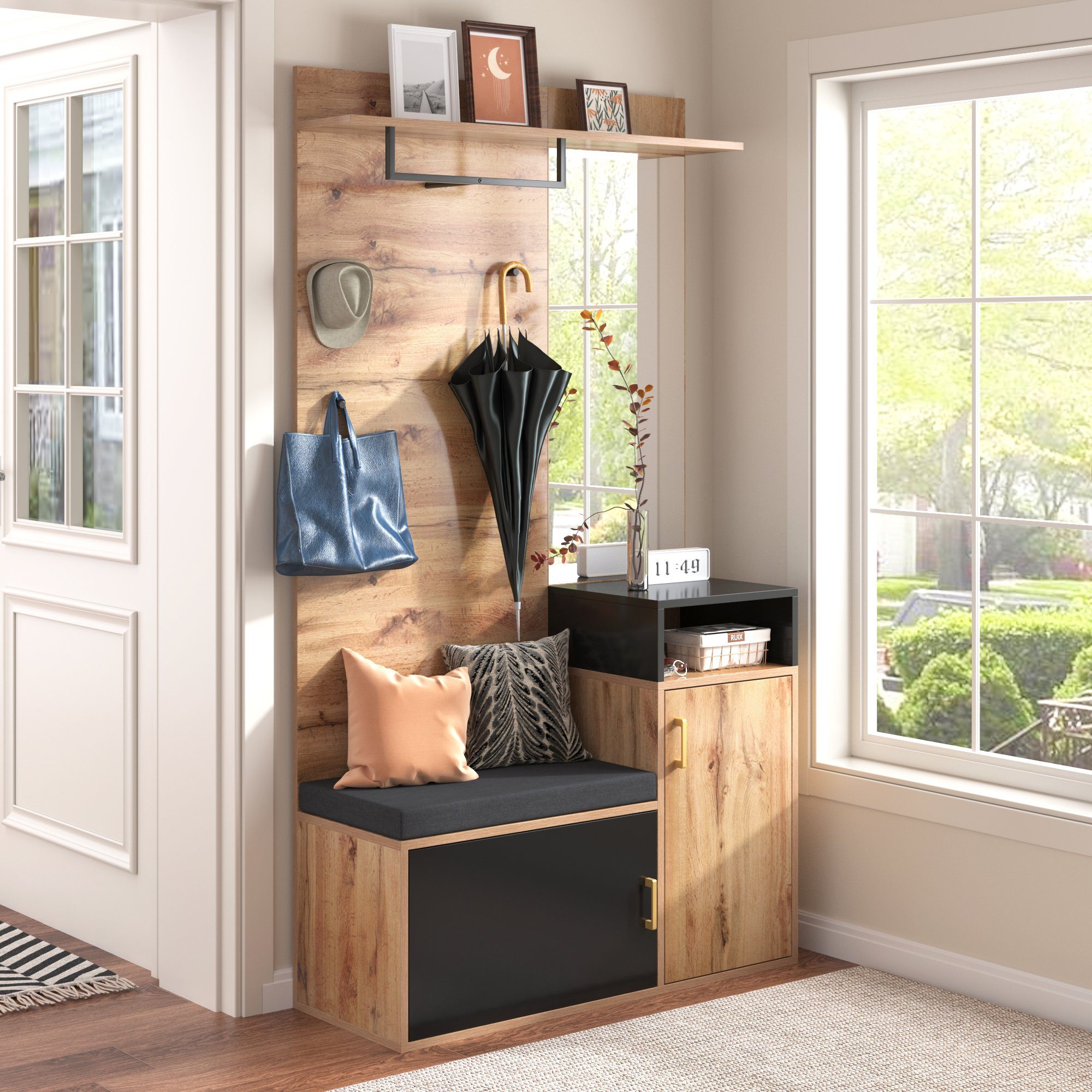 Merax Garderoben-Set in Wildeiche für Ihren Eingangsbereich, Flurgarderoben günstig online kaufen