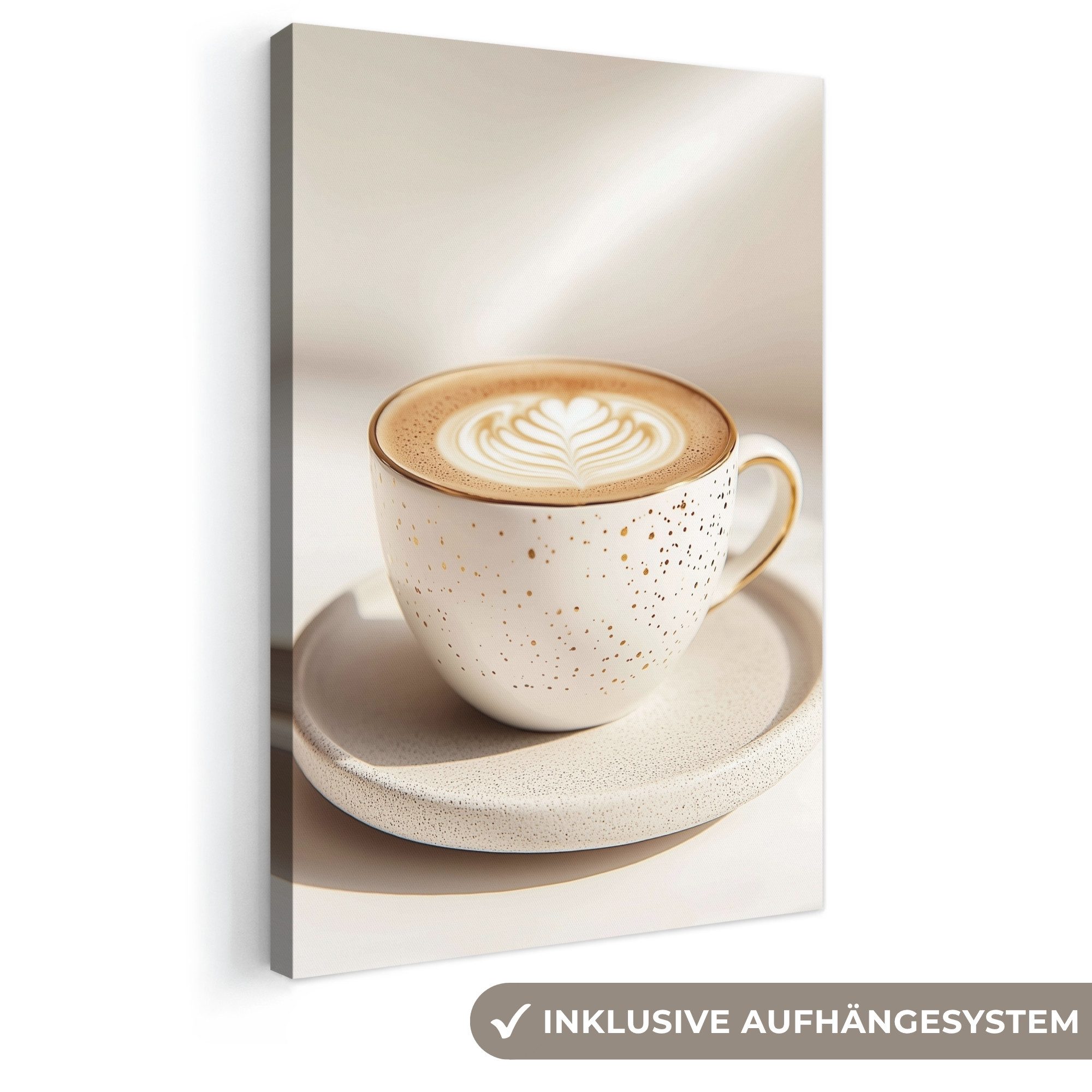 OneMillionCanvasses® Leinwandbild Cappuccino - Schaumstoff - Schale - Beige, Fotodruck (1 St), Wandbilder für Esszimmer, Wanddeko Bilder Küche, 20x30 cm