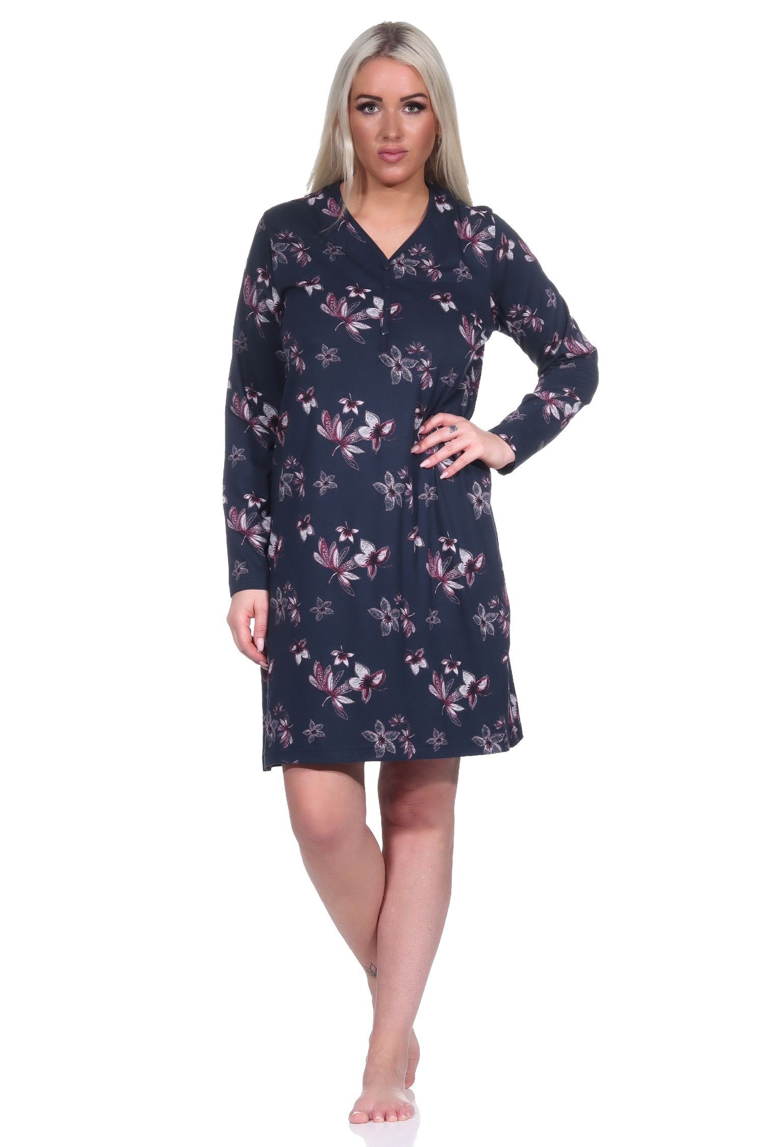 - marine auch Normann Nachthemd Design Übergrößen Nachthemd Damen langarm in floralem in