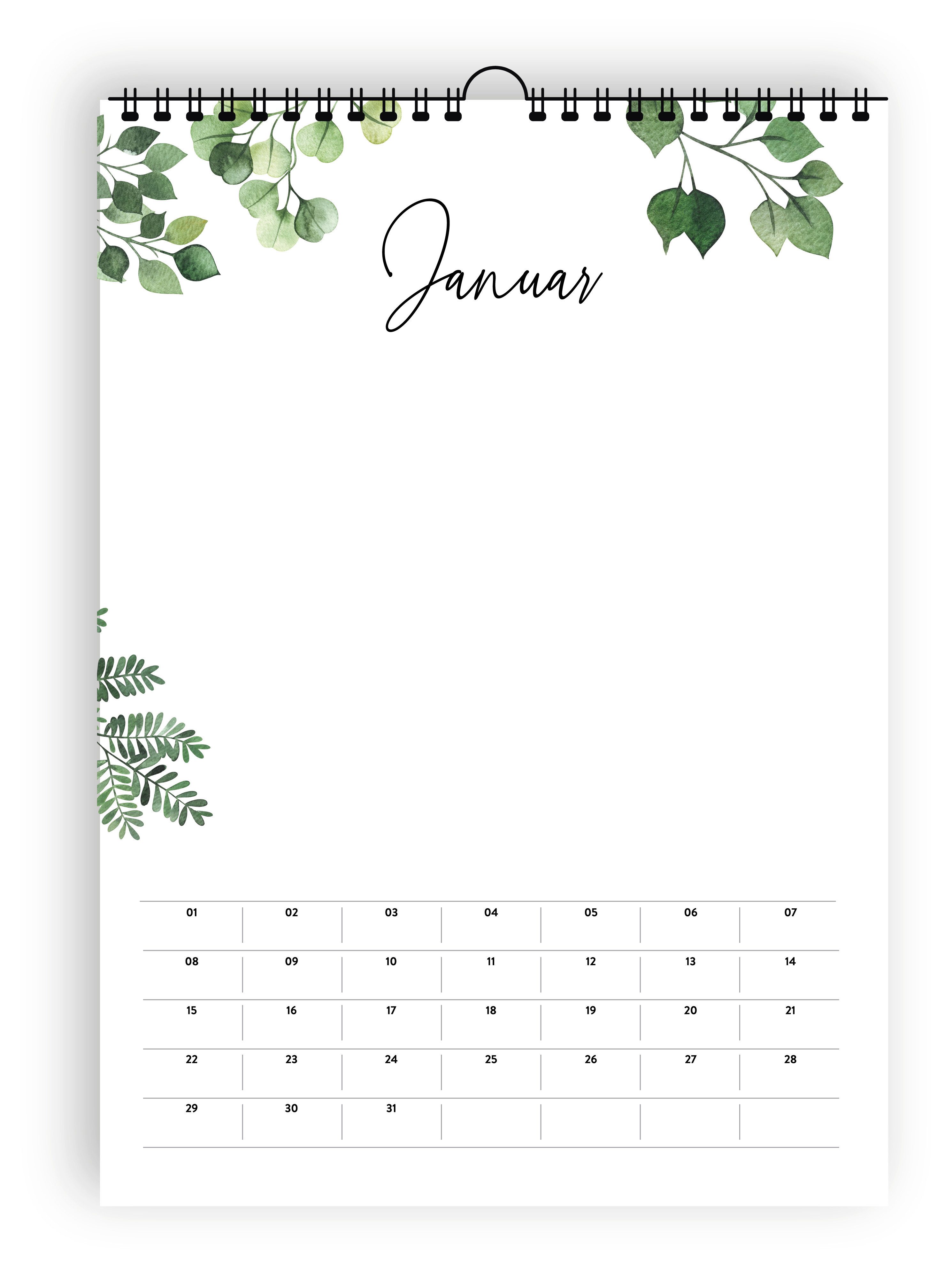 heaven+paper Familienkalender Fotokalender DIN A4 GREENERY immerwährend, Wandkalender, mit Notizen, Hergestellt in Deutschland