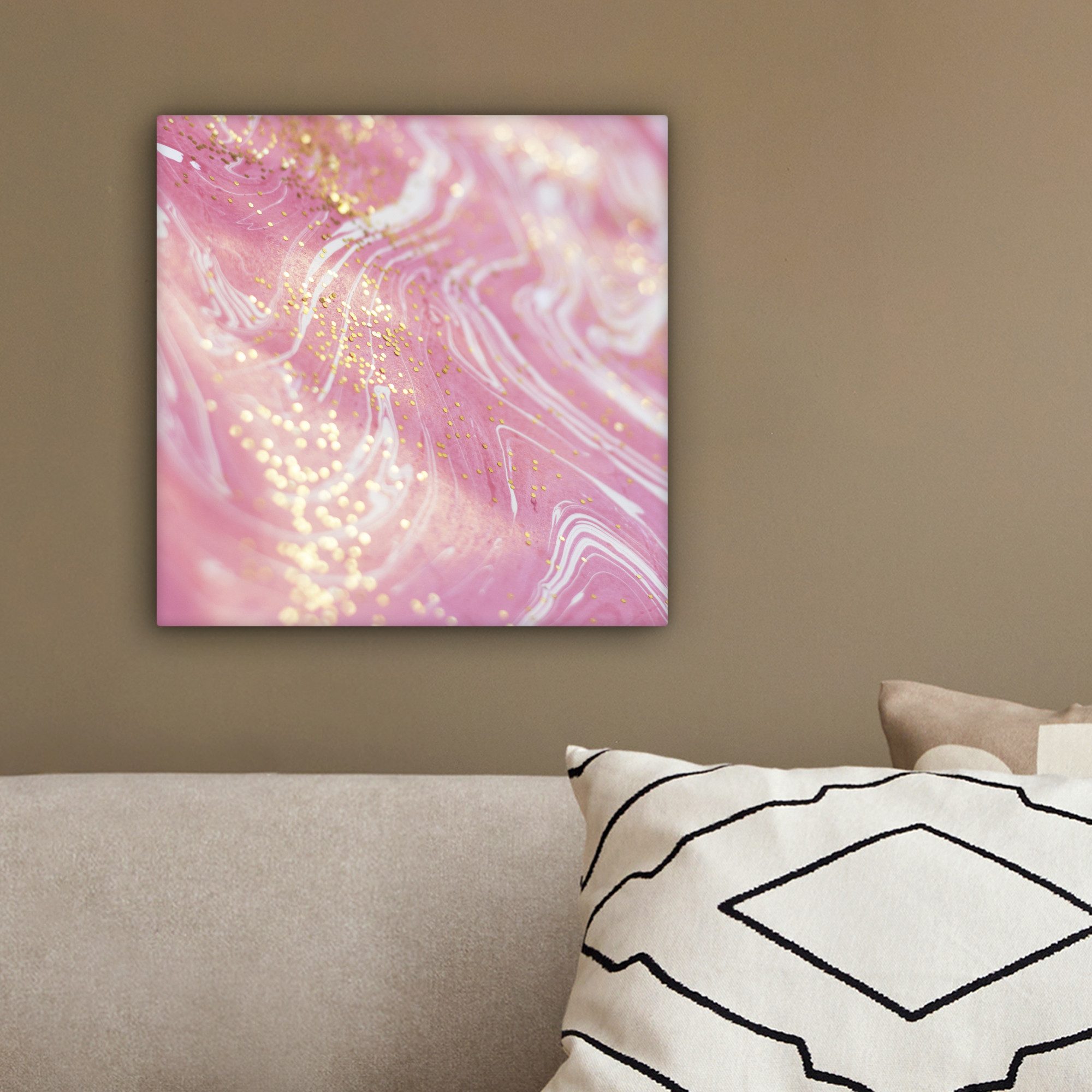 OneMillionCanvasses® Leinwandbild Marmor - Luxus - Glitzer - Rosa, Fotodruck (1 St), Wandbild, Deko Schlafzimmer Wohnzimmer Flur 20x20 cm – Bild 4 von 5