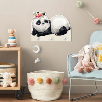 Bilderdepot24 Garderobenpaneel schwarz Illustration Tiere Panda Brian (Kindergarderobe Holz Kleiderhaken für die Wand inkl. Montagematerial), moderne Wand Garderobenleiste Flur - kleine Hakenleiste Kinderzimmer