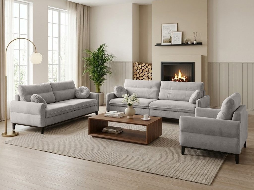 Beautysofa Polstergarnitur BELWEDER, (Velours oder Bouclé-Stoff, hoher Komfort, zeitloses Design), Sitzgruppe 3-Sitzer, 2-Sitzer & Sessel