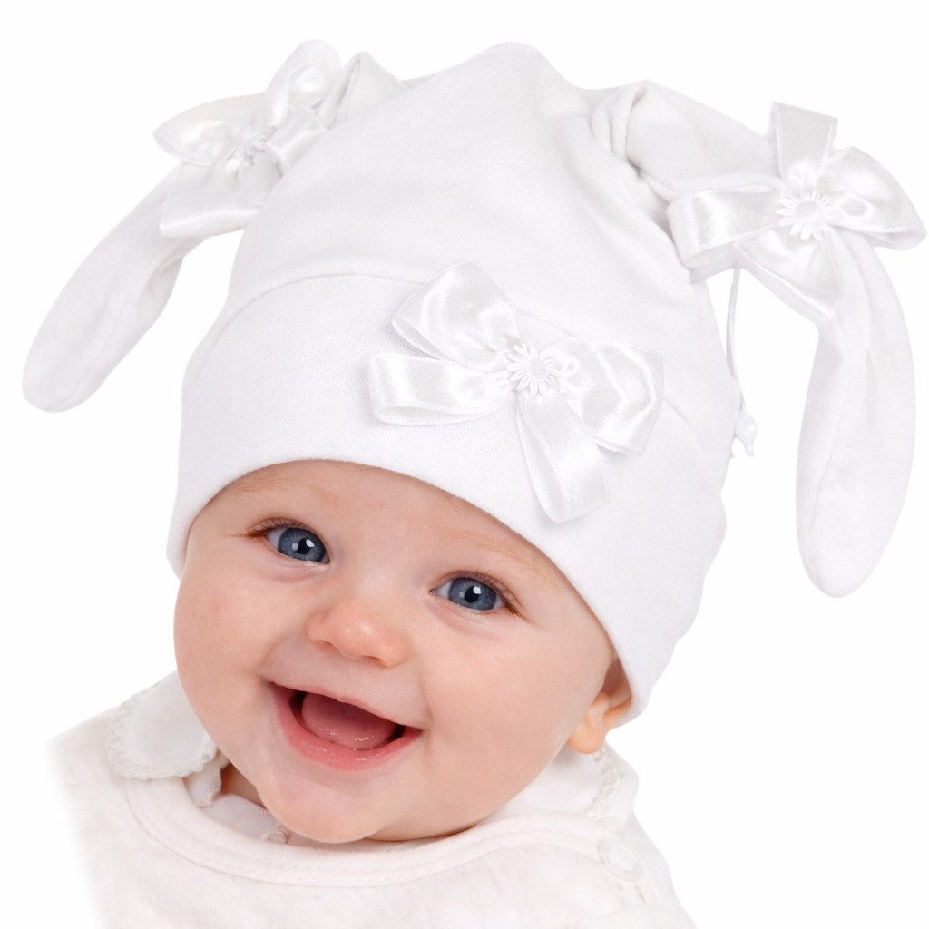 La Bortini Schlupfmütze Babymütze mit Schleifen Baby Mütze in Rosa Weiß Creme (Erstlingsmütze in Creme, Rosa, Weiß, Altrosa, Übergangsmütze für Mädchen) elastisch, weich, 34 36 38 40 42 44 46 48 50