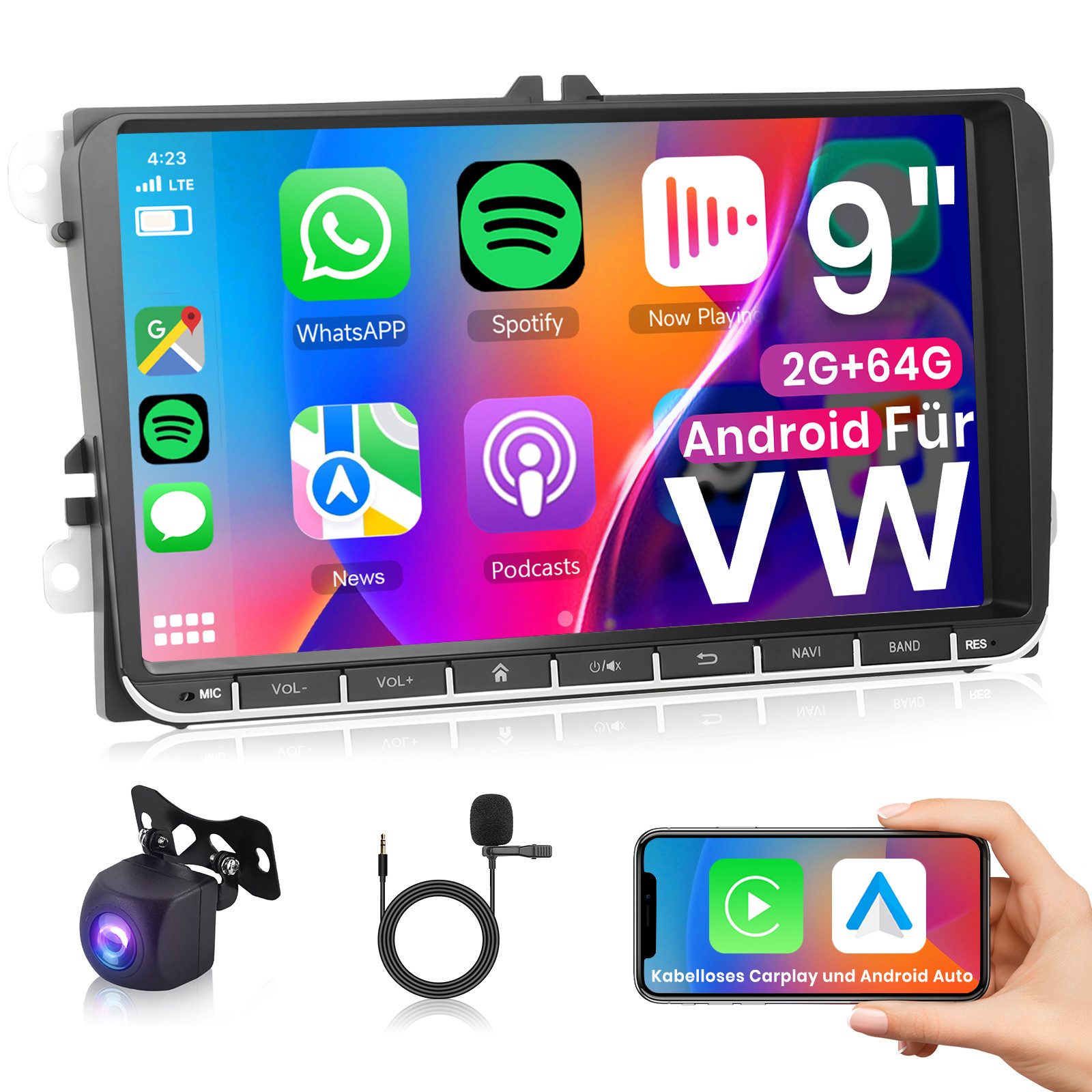 Android 13 2Din Autoradio Stereo 9 Zoll GPS für VW Passat Golf MK5 MK6 Autoradio