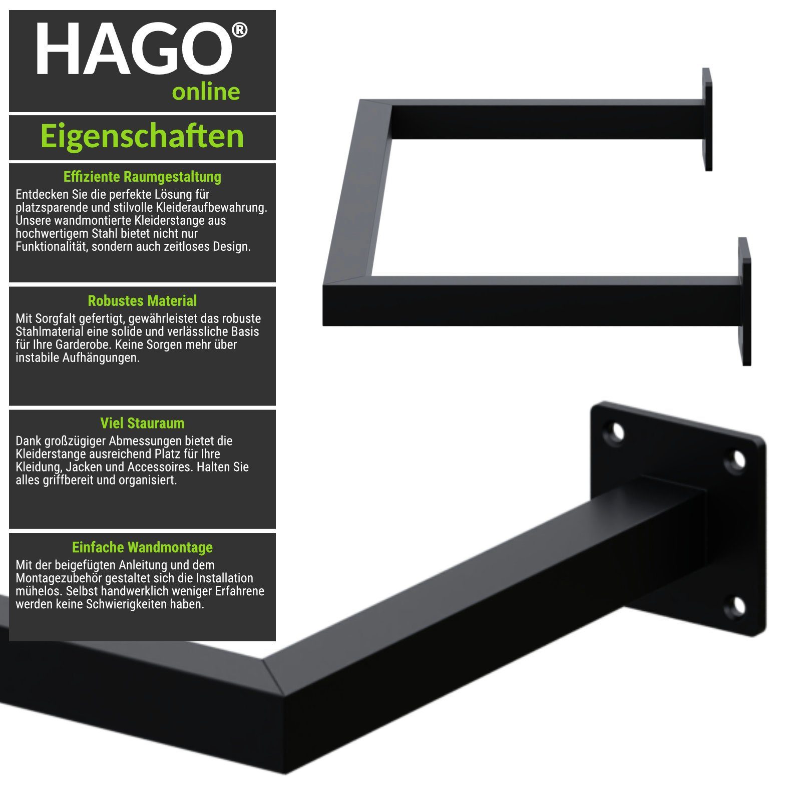 HAGO Kleiderstange Garderobenstange Kleiderstange Garderobe Halter Kleiders günstig online kaufen