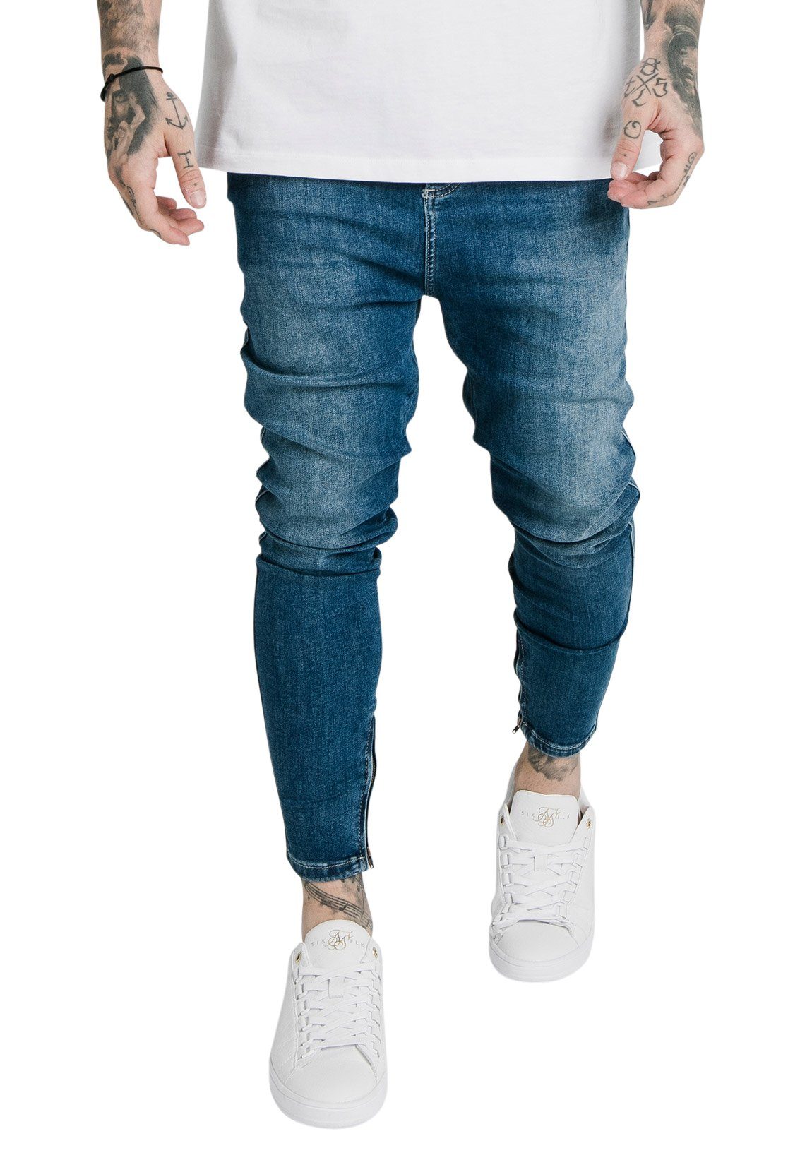 Siksilk Skinny-fit-Jeans SikSilk Jeans Herren CORE DROP CROTCH DENIMS  SS-19355 Midstone Blue