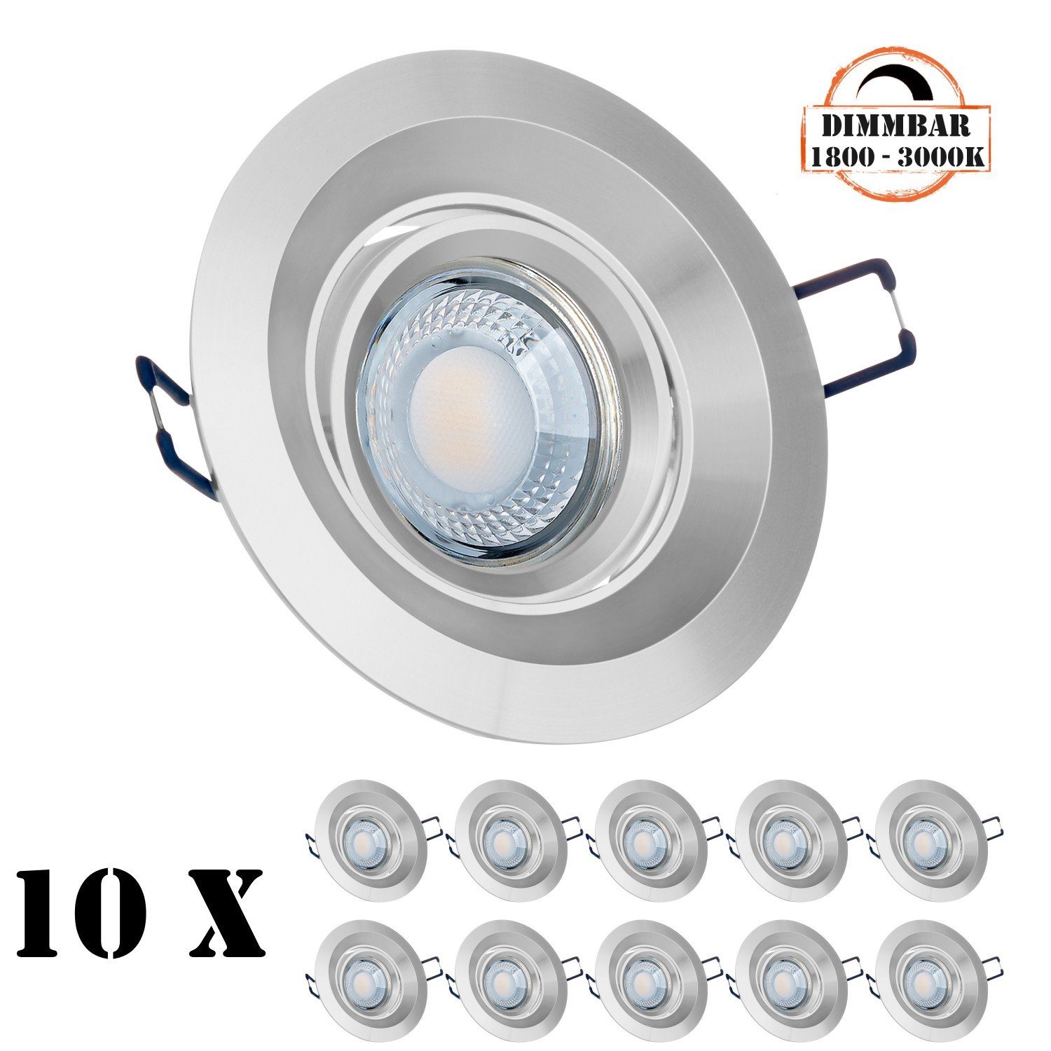 LEDANDO LED Einbaustrahler 10er LED Einbaustrahler Set extra flach in chrom matt mit 5W LED von L