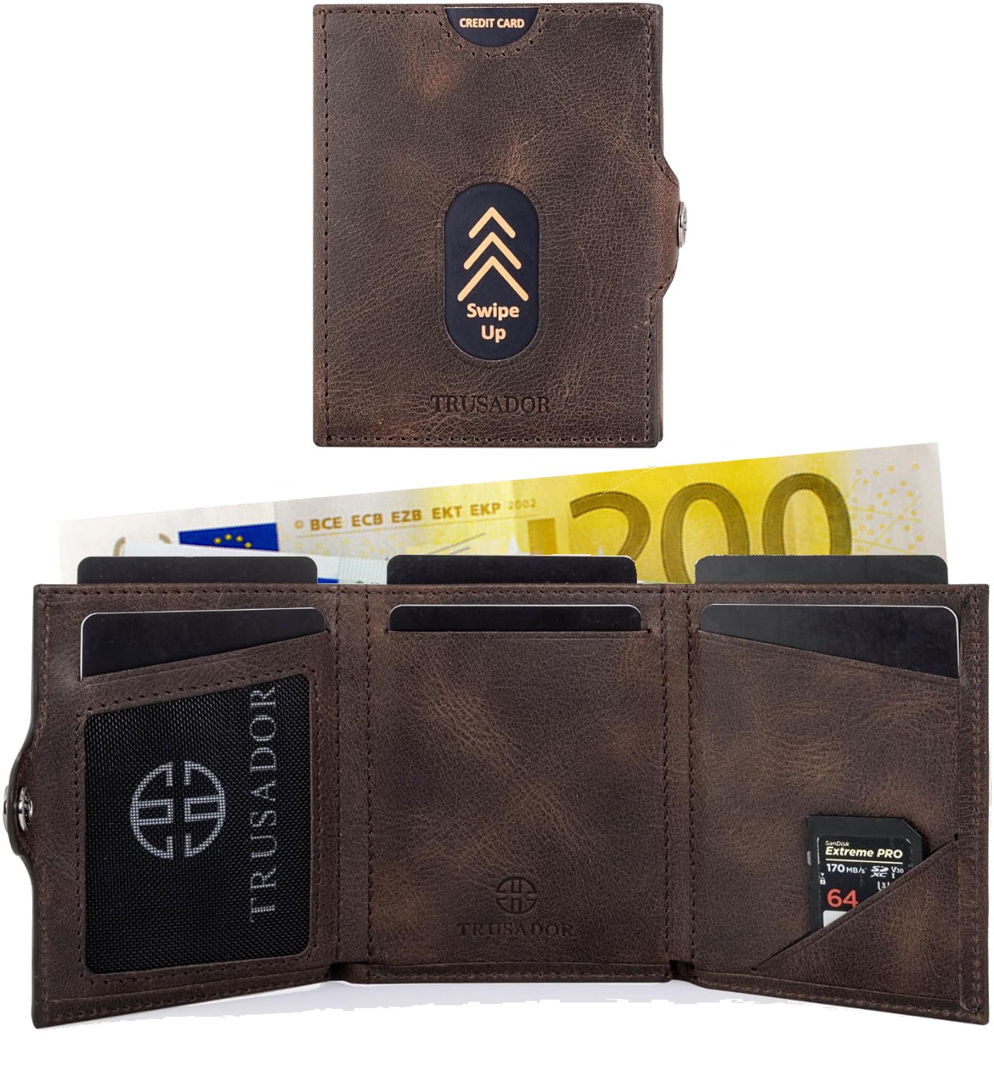 Trusador Mini Geldbörse 'Valencia' - Unisex Slim Wallet - kleiner Leder-Geldbeutel - Münzfach (Handmade, Handarbeit - Made in Europe), Vollnarbenleder, besonder – Bild 4 von 5