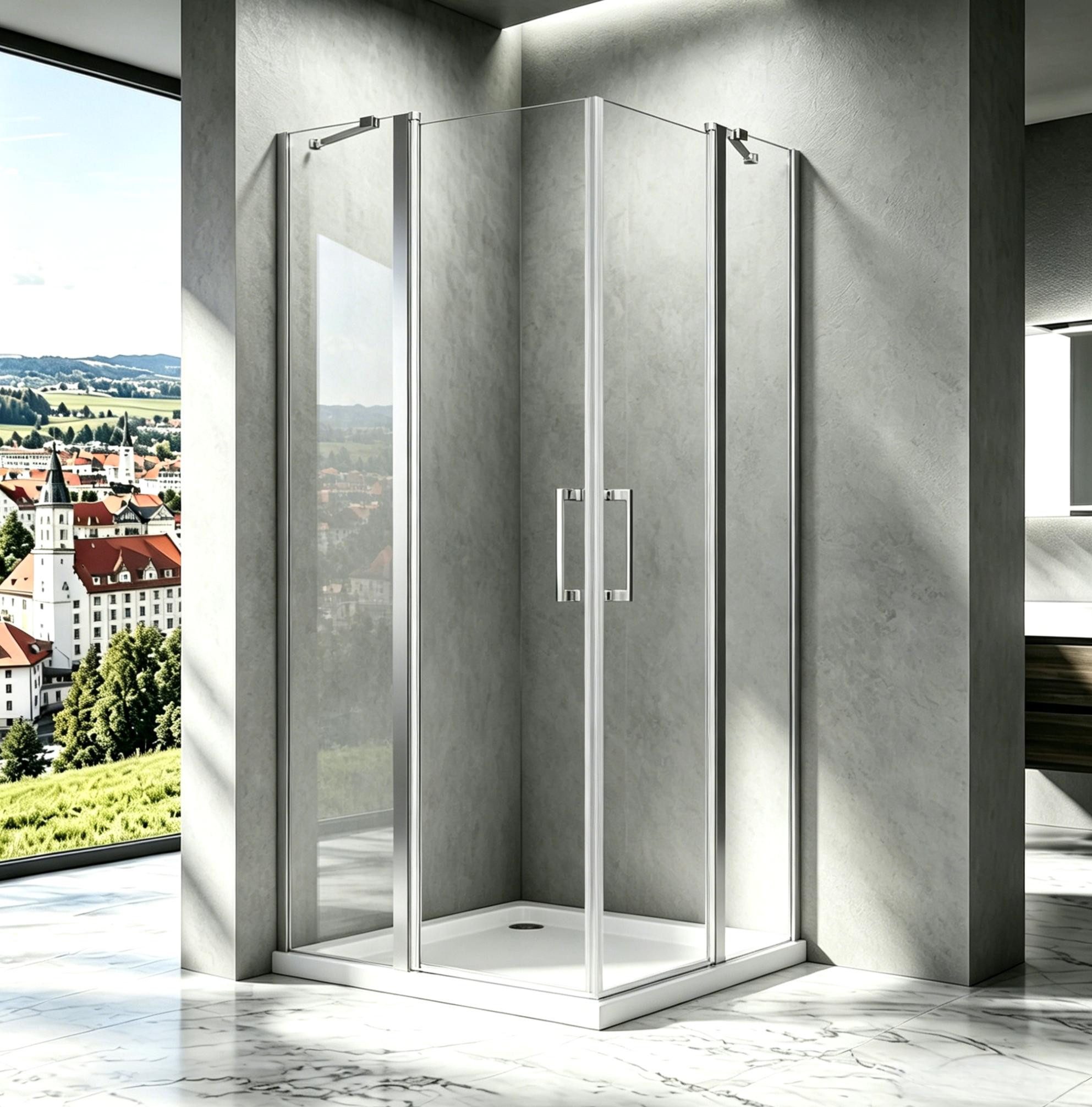 Boromal Eckdusche Duschkabine 90x90 Pendeltür 80x80 Eckeinstieg Schwingtüren Drehtür, BxT: 75x75 cm, Sicherheitsglas, Duschtrennwand Dusche 6mm ESG NANO Glas Duschwand