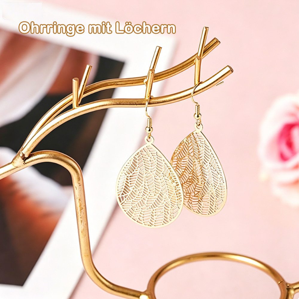 AFKSMILE Paar Ohrhänger Perforation Ohrhänger, Teardrop-Ohrringe aus Blättern, Kupfer-Ohrringe, Modischer durchbrochener Damenschmuck, Schmuck als Geschenk für  – Bild 3 von 5