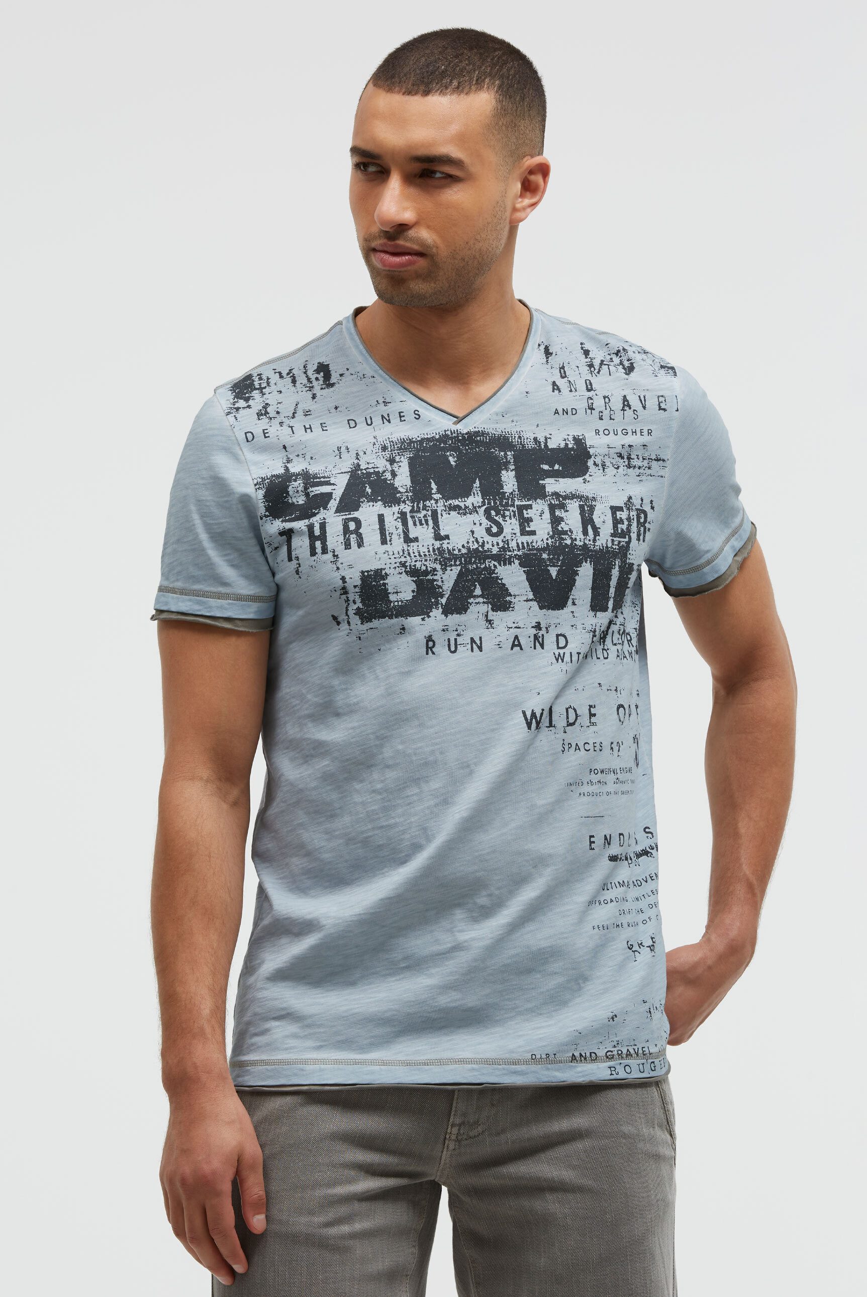 CAMP DAVID V-Shirt mit Used-Kanten