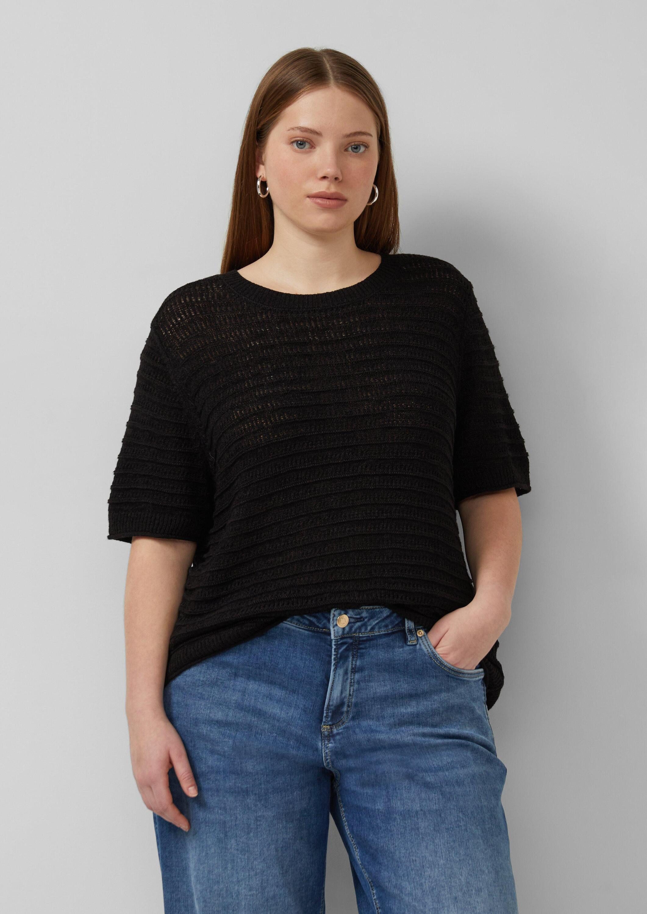 QS Kurzarmpullover Strickpullover Pullover mit Ajourmuster