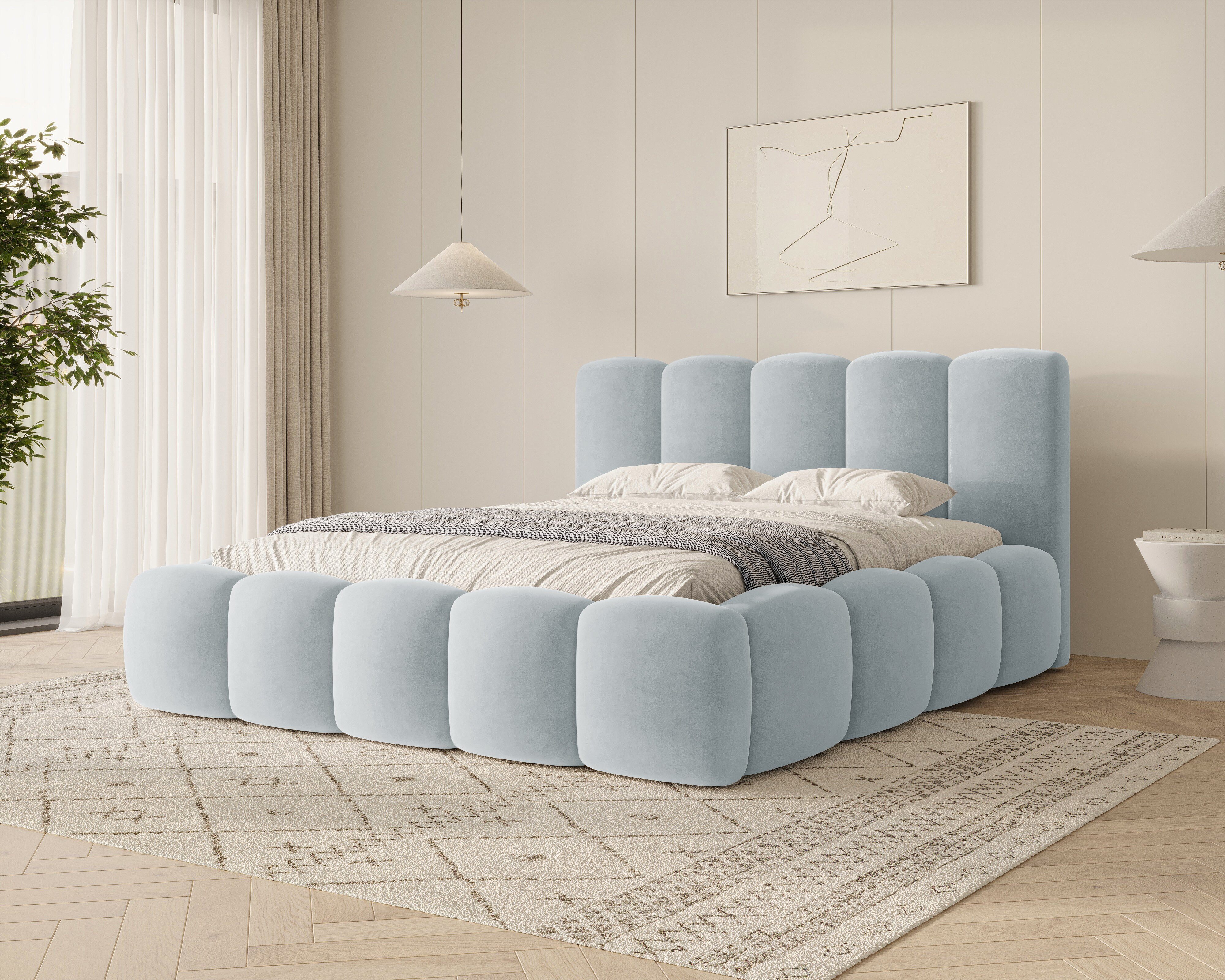 MOEBLO Polsterbett BUBBLE 18 (Polsterbett Bubble mit Bettkasten und Lattenrost aus Samt Velvet Velour Wolkenbett - Polsterbett 180), Maße (B x H x T): 163/183/203 x 100 x 220 cm