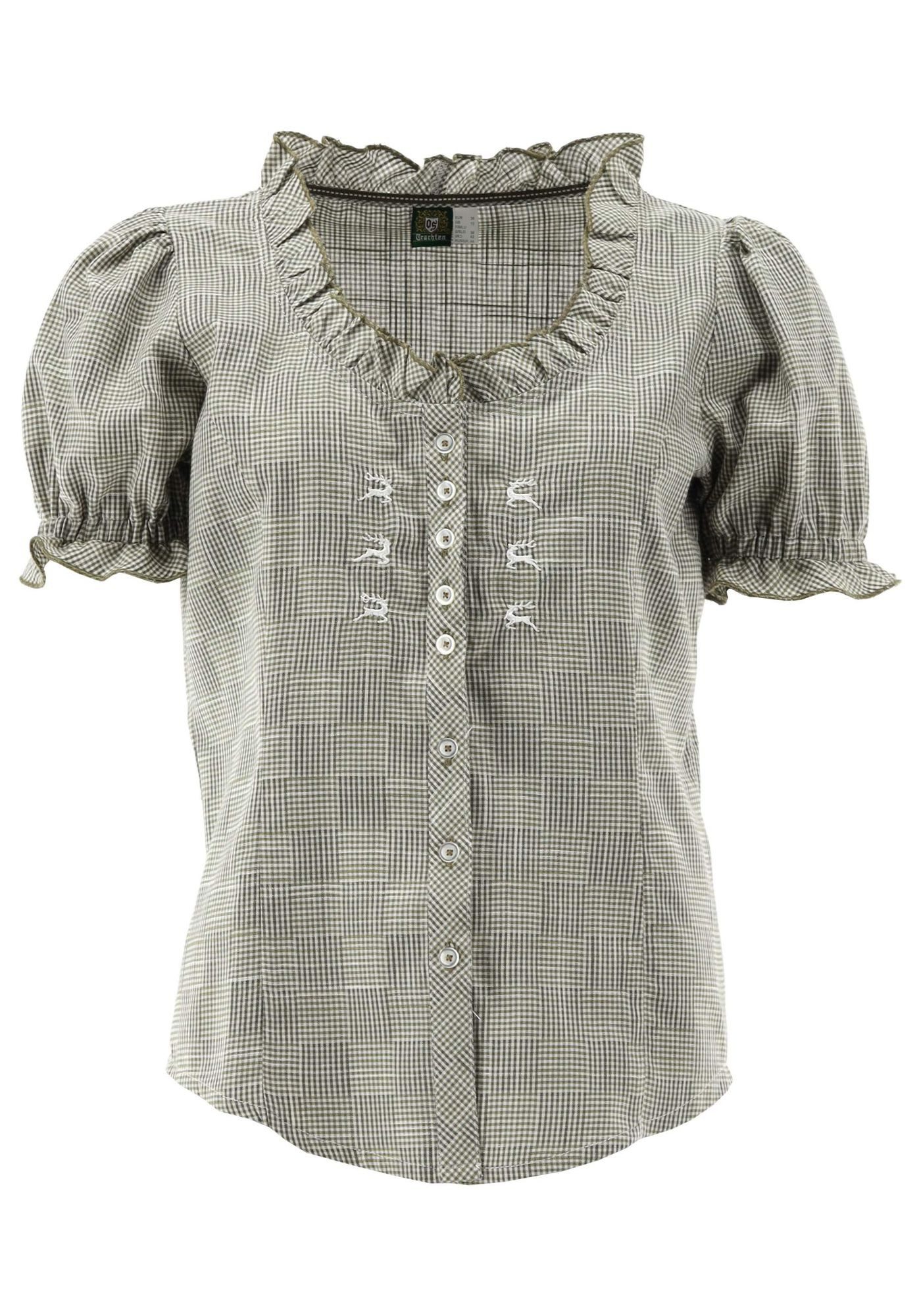 OS Trachten Trachtenbluse Yomira Tailliert, Rundhalsausschnitt, 1/2-Arm, Rü günstig online kaufen