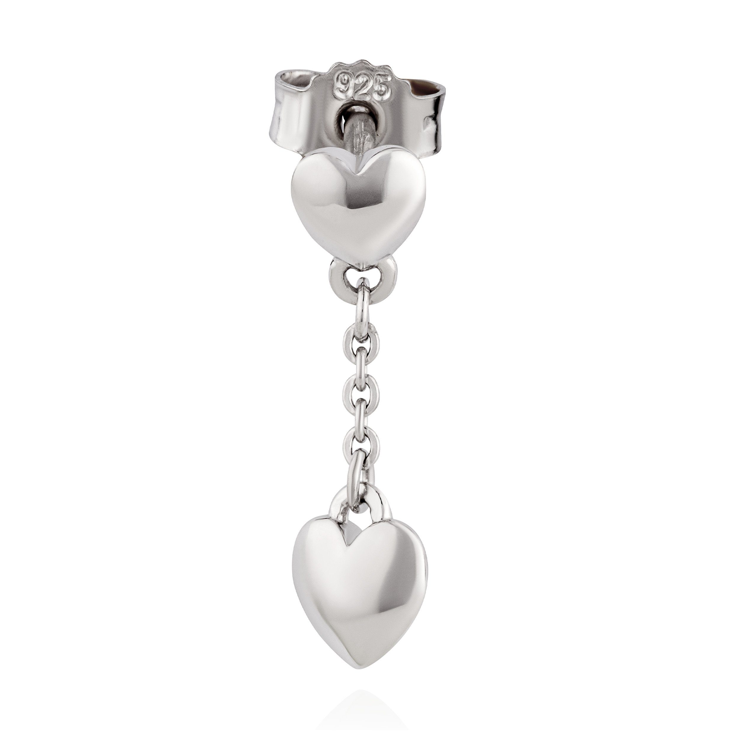 Single-Ohrstecker Einzel Ohrstecker mit hängende Herz 925 Silber rhodiniert 6x4mm Damen