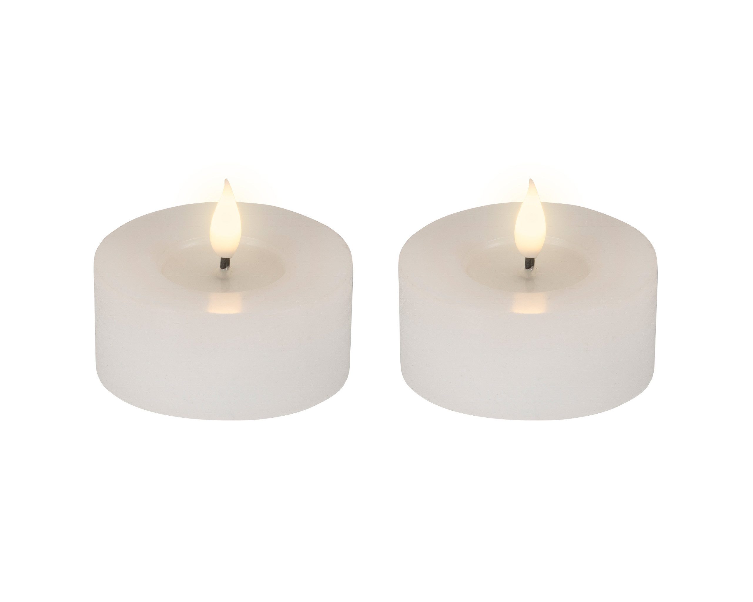 Lumineo LED-Kerze, Timer, warmweiß, LED Kerzen 6x7,5cm mit Timer Wachs 2 Stück - Flacker-Effekt Warmweiß