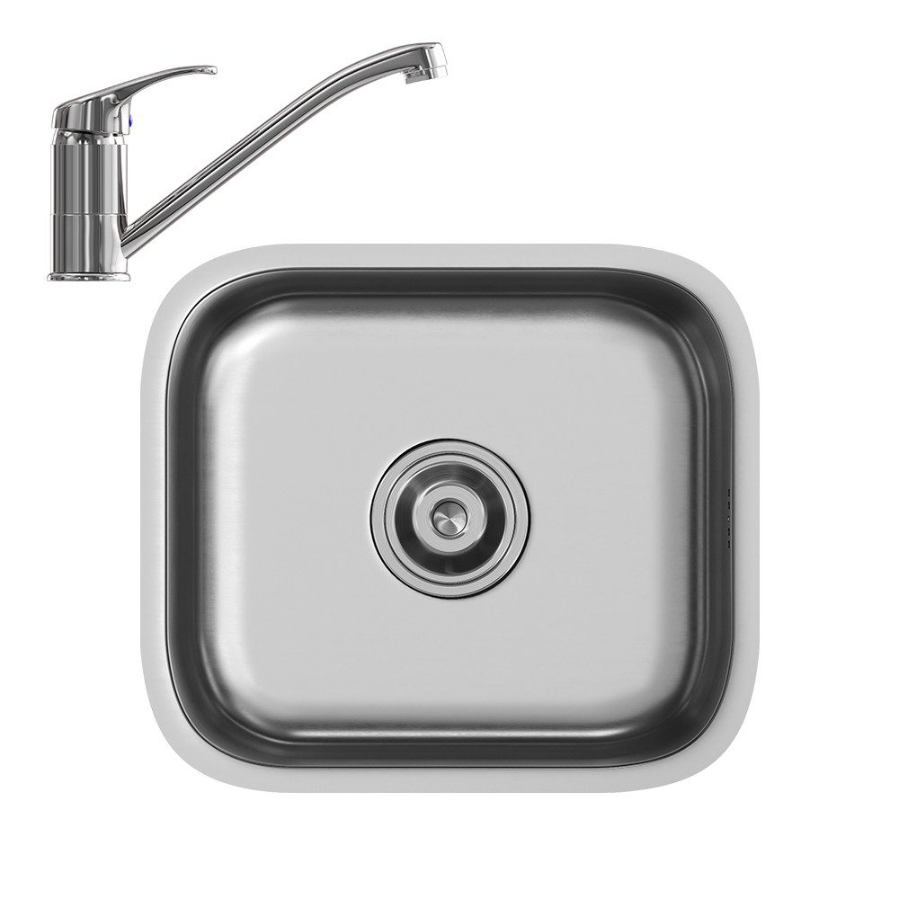 Vicco Granitspüle Flova, Stahl, 39 x 44 cm Set mit Armatur, Zulauf und Abla günstig online kaufen