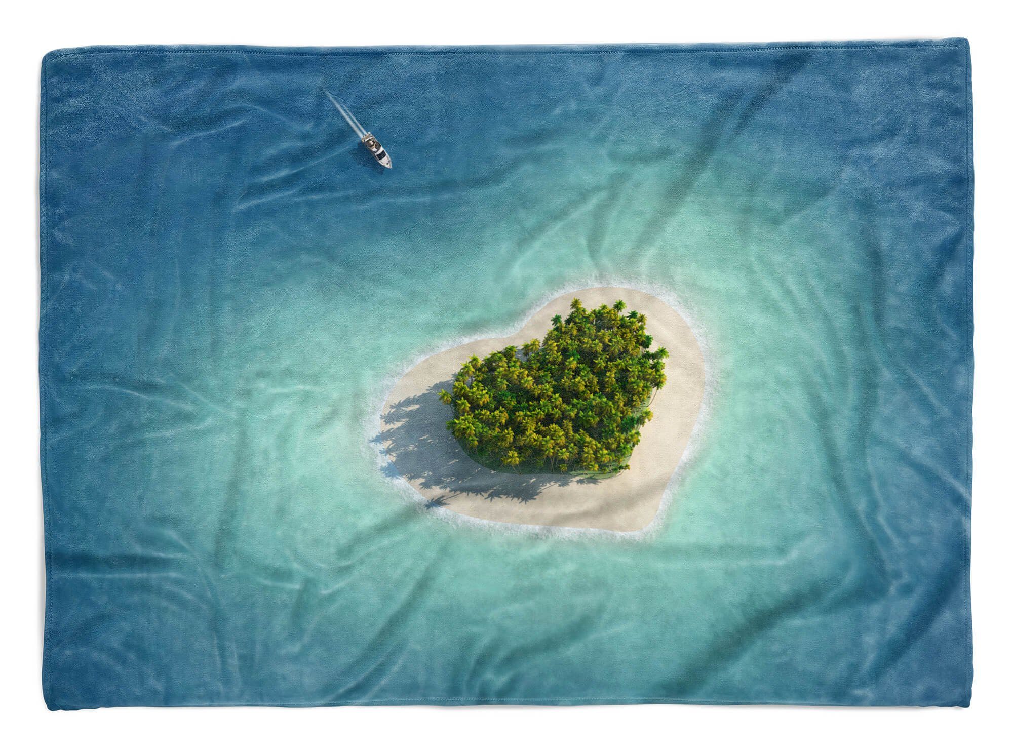 Sinus Art Handtücher Handtuch Strandhandtuch Saunatuch Kuscheldecke mit Fotomotiv Insel mit Herzform, Baumwolle-Polyester-Mix (1-St), Handtuch