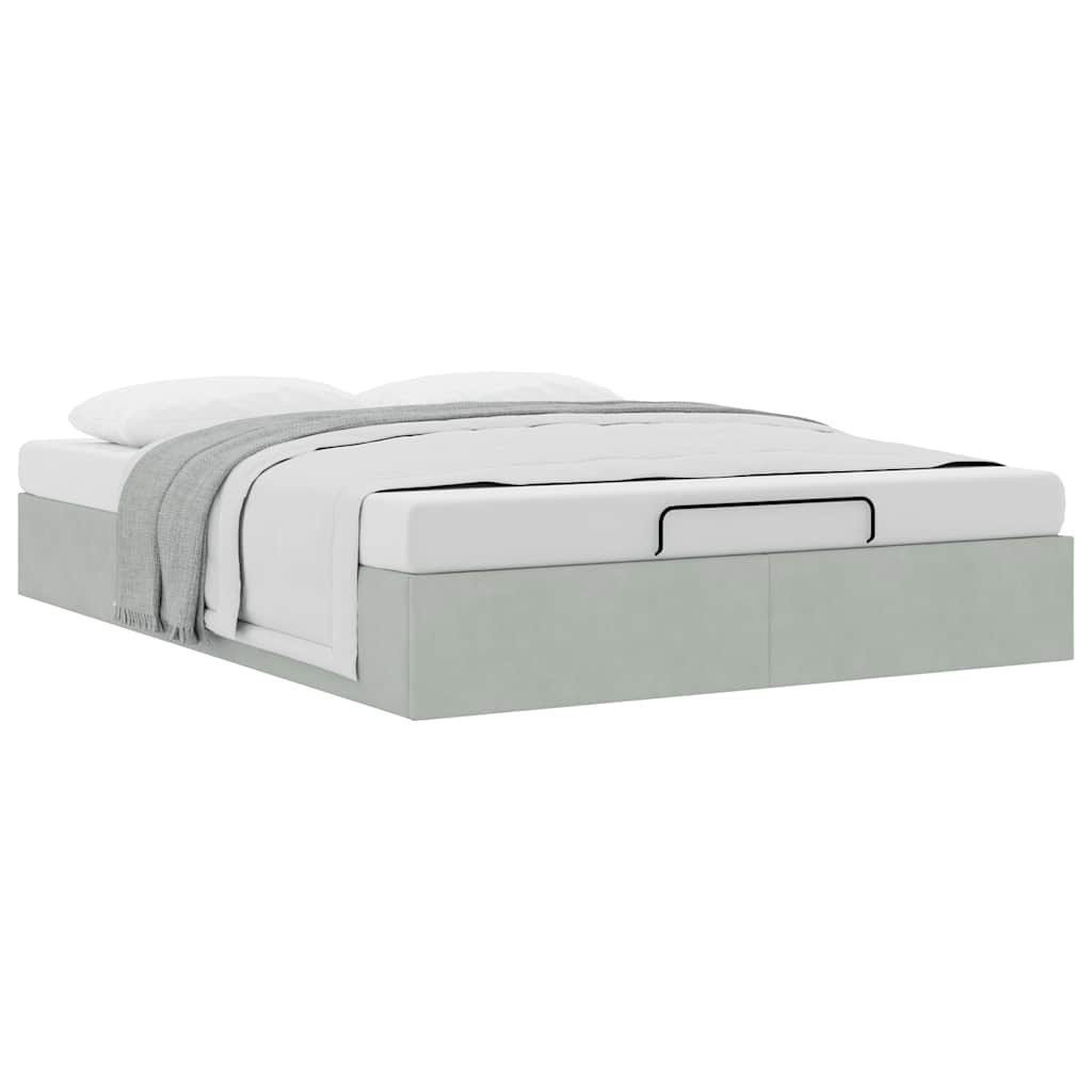 Bett Ottoman-Bett ohne Matratze Hellgrau 140x200 cm Samt