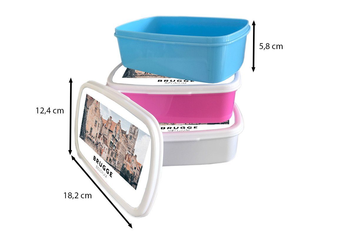 Jungs Mädchen für (2-tlg), Belgien - und Brügge Brotdose, Haus, - Brotbox weiß und Kunststoff, Kinder Erwachsene, für Lunchbox MuchoWow