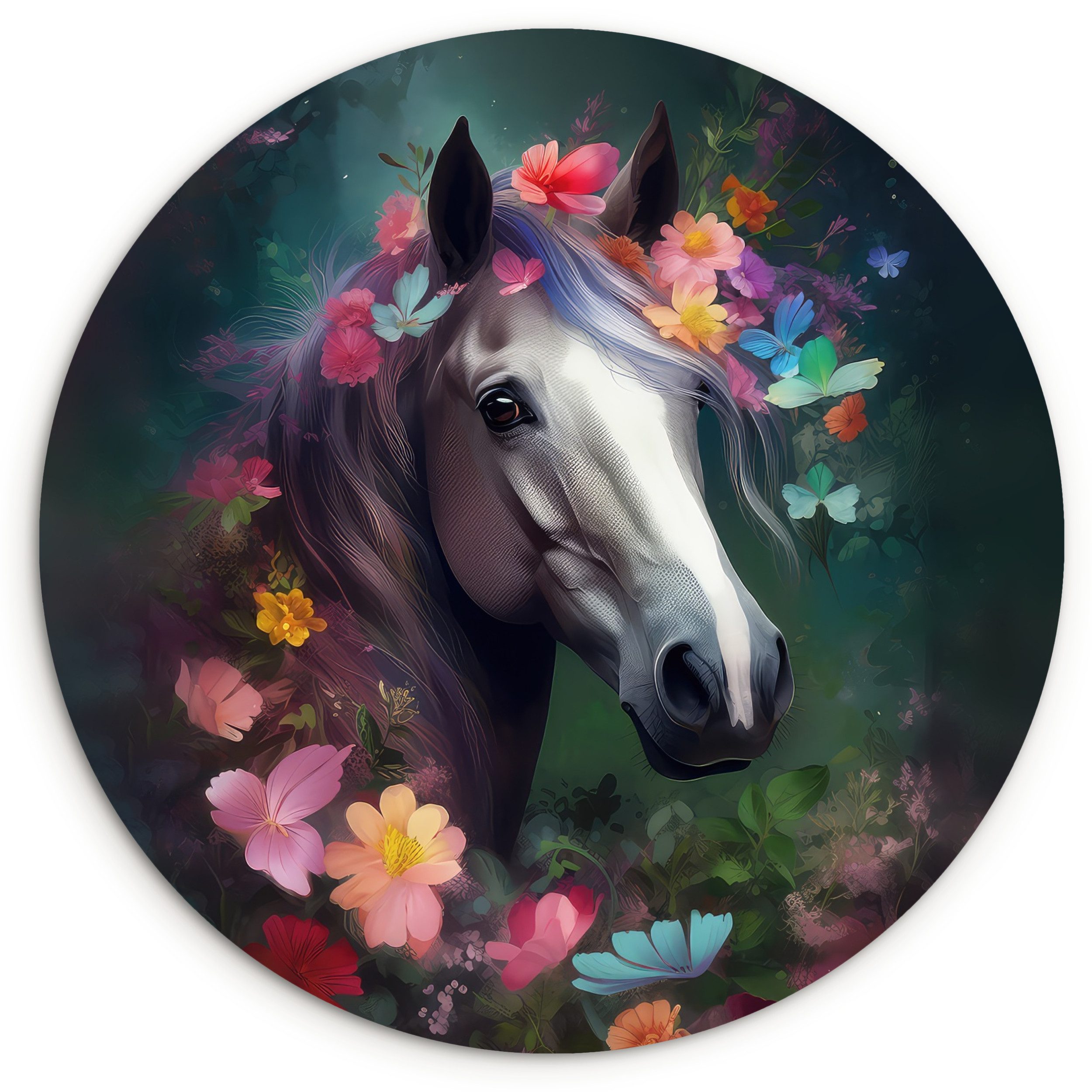 Gemälde Pferd - Natur - Blumen - Wald - Tiere