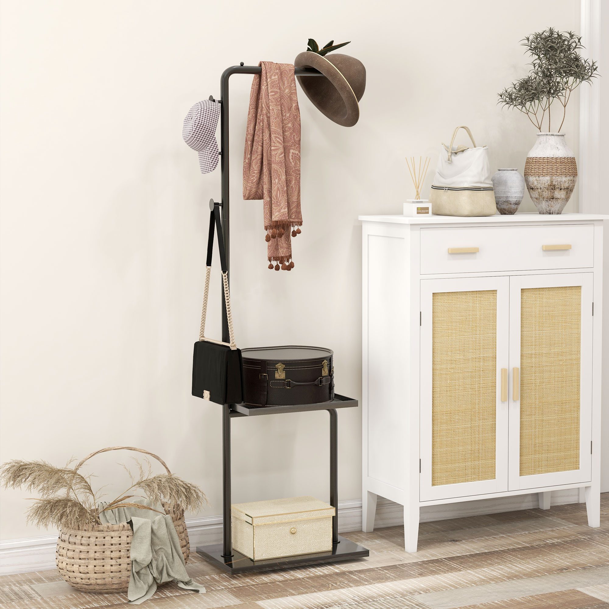 HOMCOM Garderobenständer mit Hängestäben Tablett, (standgarderobe, 1 St., K günstig online kaufen