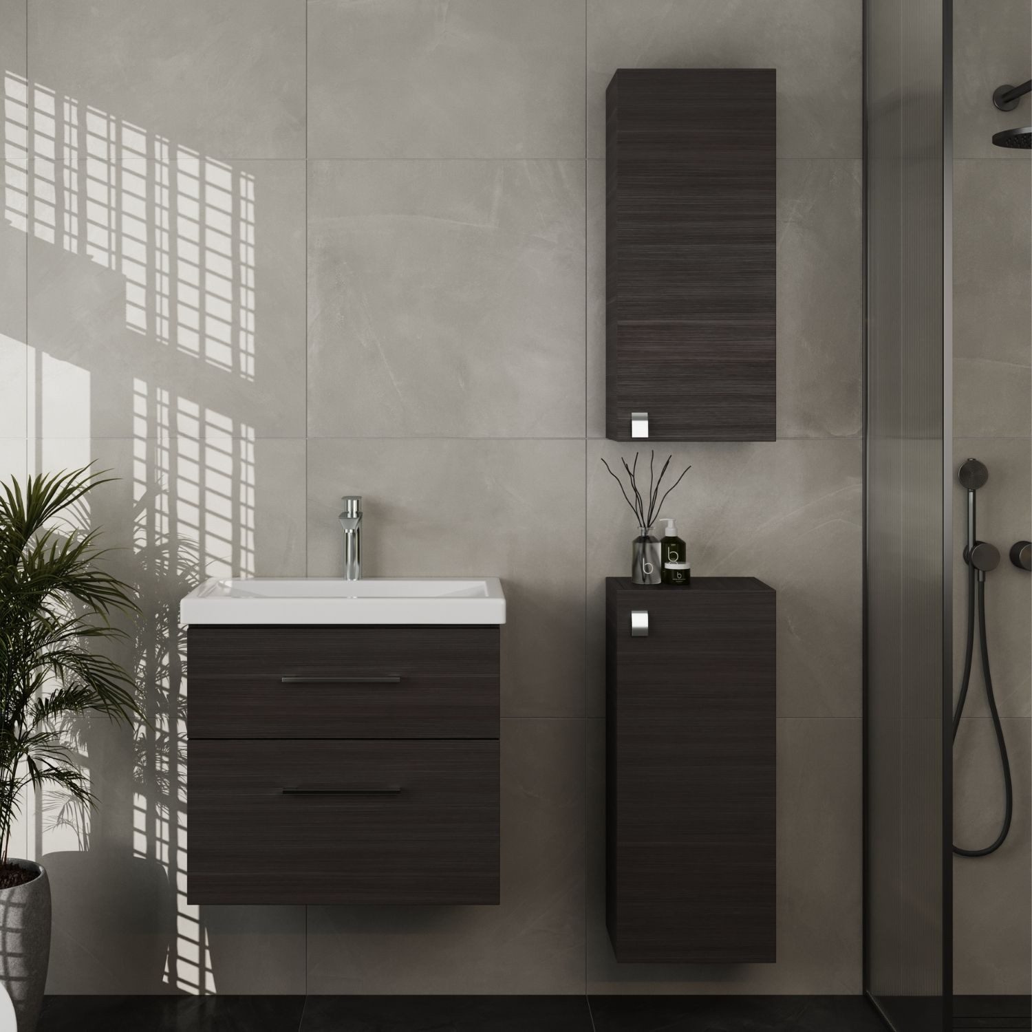 Planetmöbel Badmöbel-Set Badmöbel-Set 63cm mit 2x Midischrank, (Badezimmerschrank, Waschbeckenunterschrank)