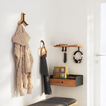 Woodek Design Garderobenhaken HUGO mit 3 Haken, moderner Wandaufhänger, H20 x B18 x T6 cm (Flurgarderobe aus geöltem Eichenholz und schwarzem Metall, 1 St., minimalistischer Wandhaken), skandinavischer Kleiderhaken