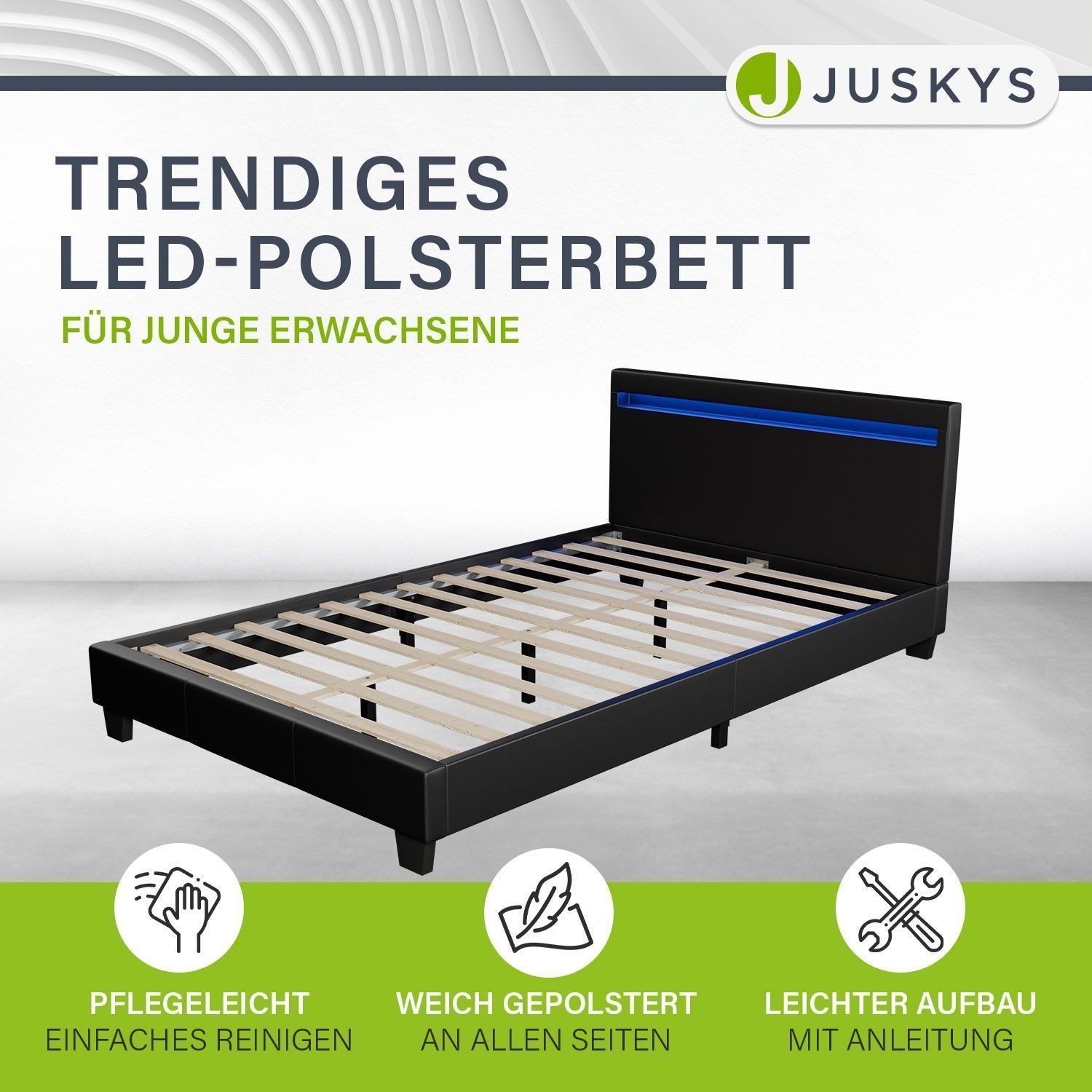 Juskys Polsterbett Paris, 120x200 cm, LED-Licht, günstig online kaufen