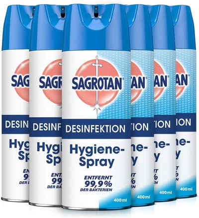 SAGROTAN Hygiene-Spray 6 x 400ml Oberflächen-Desinfektionsmittel (Vorratspack, [6-St. 6 x 400ml Antimikrobiell)