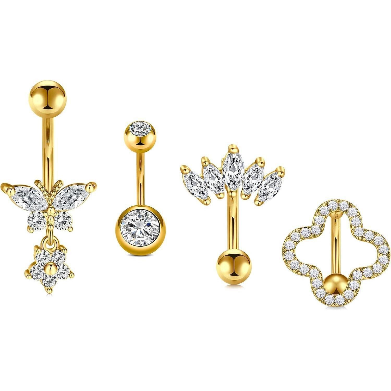 AVYRING Bauchnabelpiercing Bauchnabelpiercing Set Gold 4 Stk Samtbeutel 14G 1.6mm 10mm 5mm 8mm