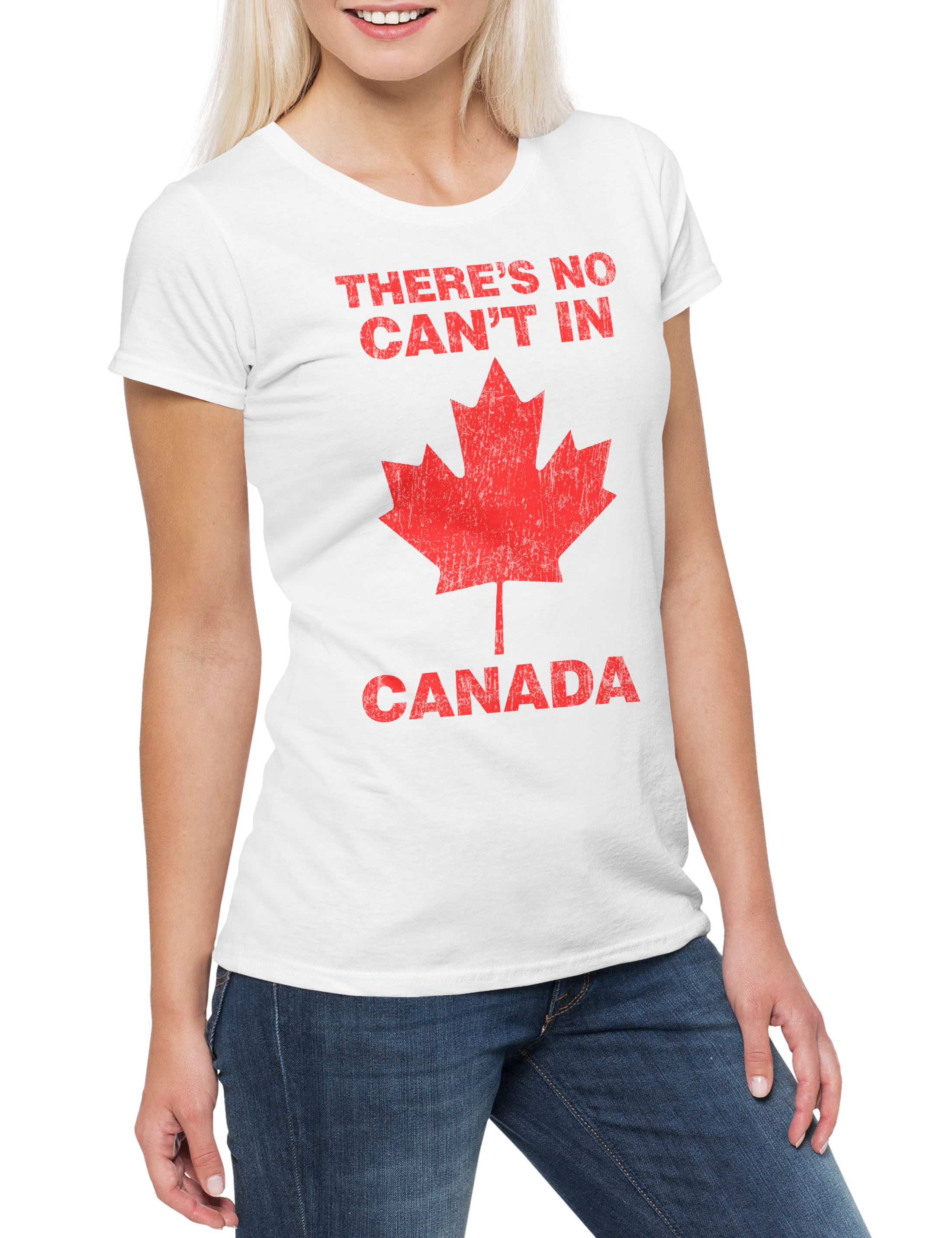 Print-Shirt There Is No Can't In Canada Damen T-Shirt Kanada Modern Blatt Family
