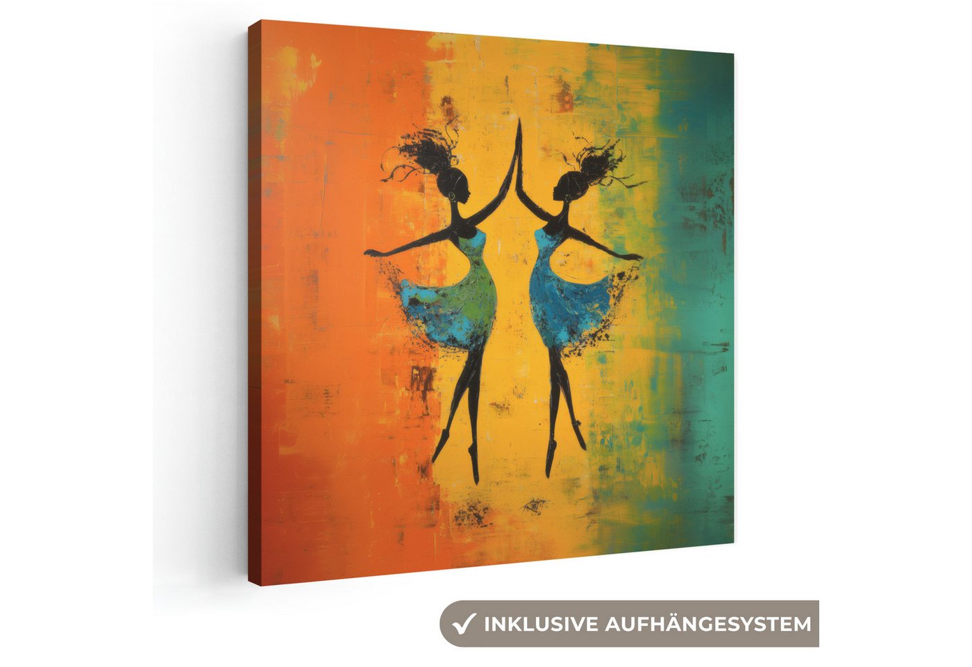 OneMillionCanvasses® Leinwandbild Tanzen - Frauen - Farbtextur, Fotodruck (1 St), Wandbild, Deko Schlafzimmer Wohnzimmer Flur 20x20 cm