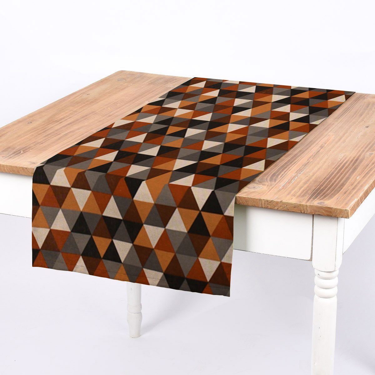 SCHÖNER LEBEN. Tischläufer SCHÖNER LEBEN. Tischläufer Leinenlook Geometric Tile Dreiecke braun, handmade | Tischläufer