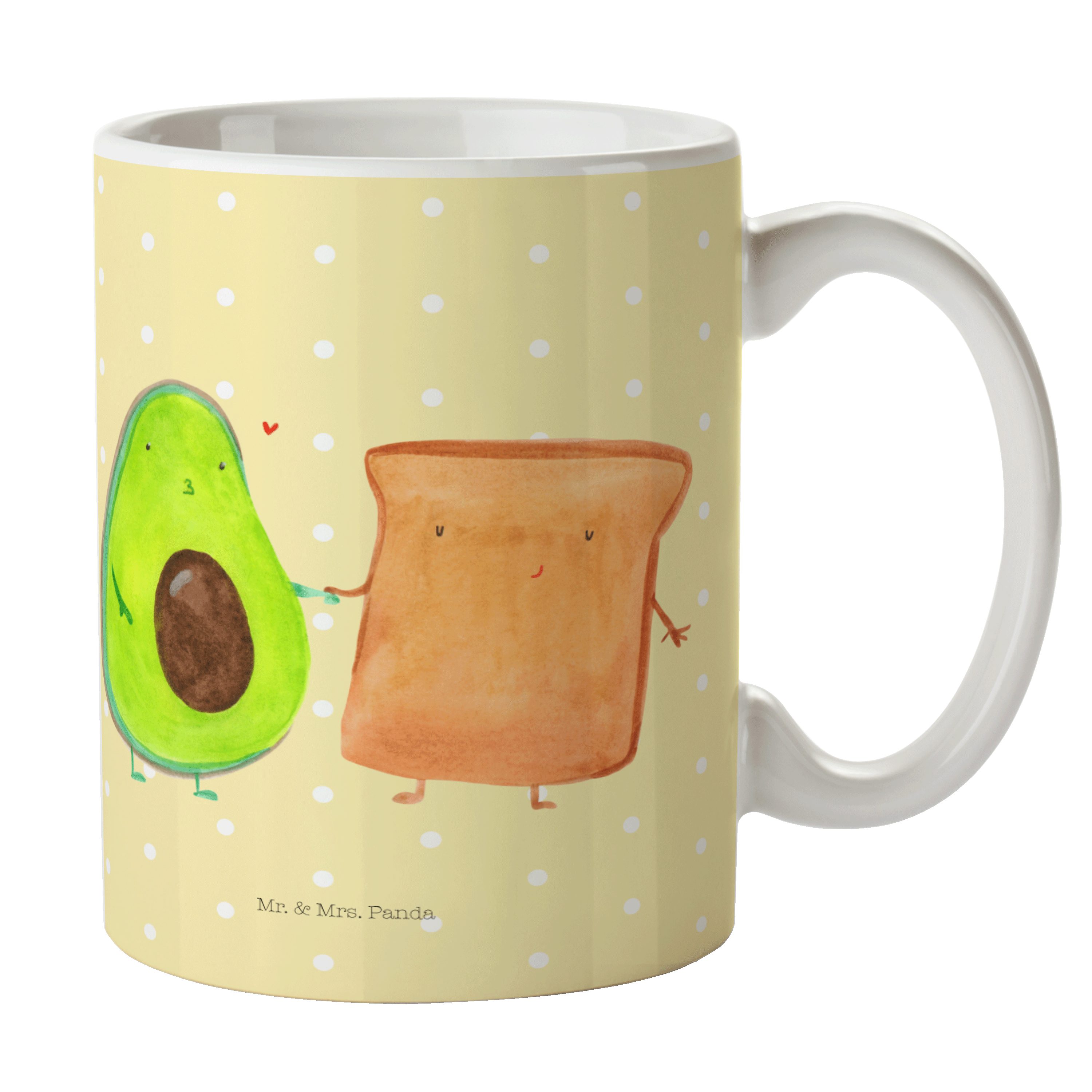 Mr. & Mrs. Panda Tasse Avocado + Toast - Gelb Pastell - Geschenk, Verlobt, Kaffeebecher, Veg, Keramik