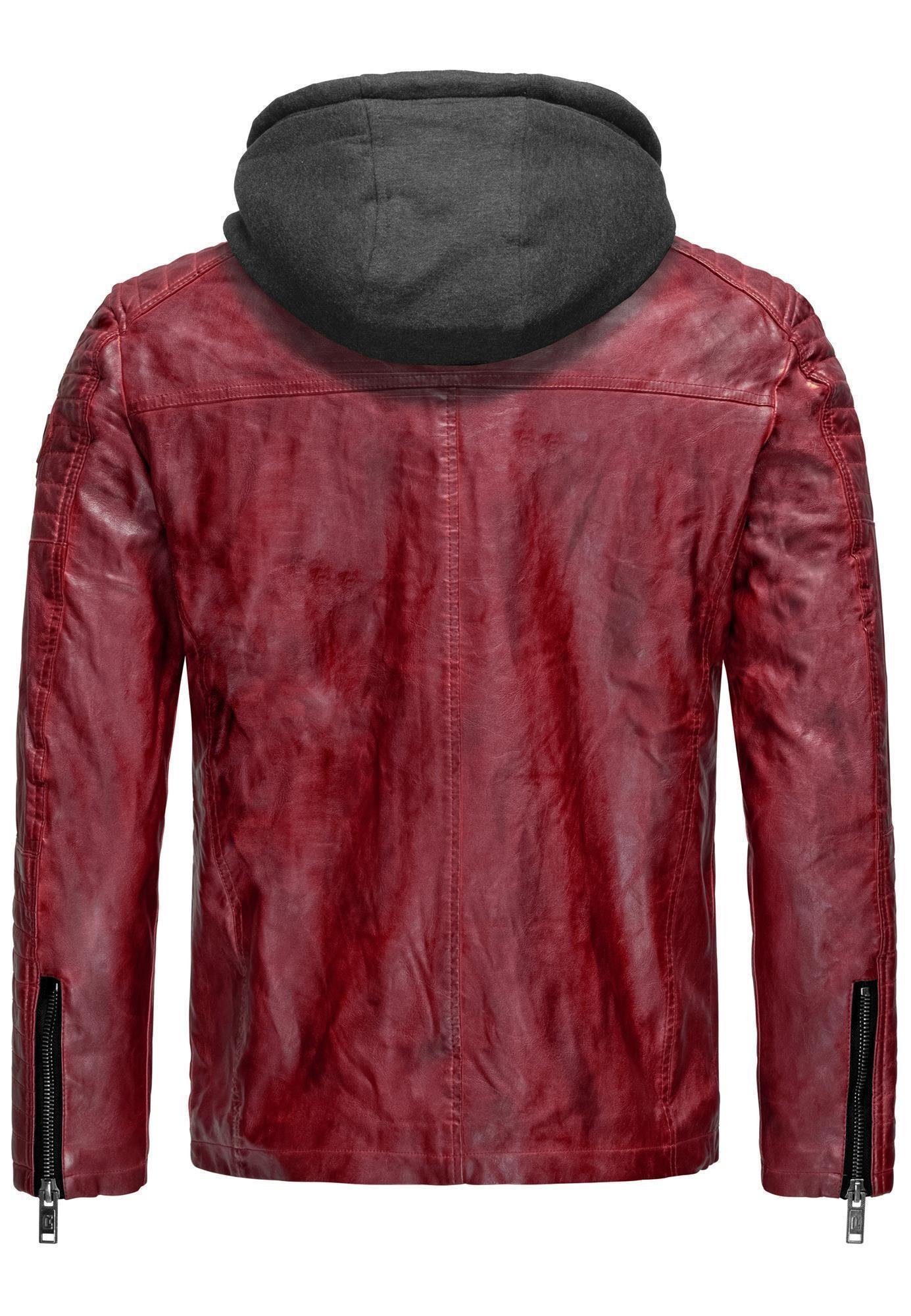 RedBridge Lederimitatjacke Kunstleder Bikerjacke mit Sweat-Kapuze günstig online kaufen