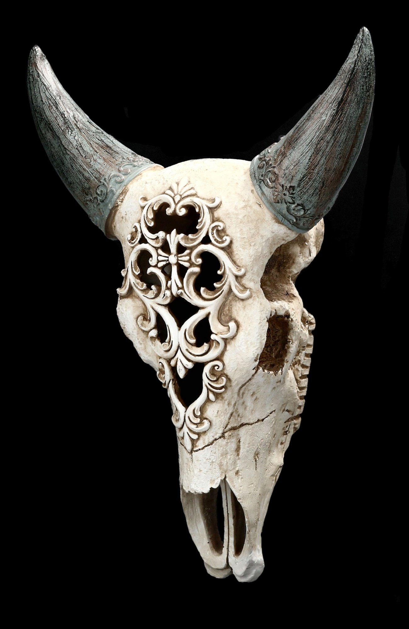 Figuren Shop GmbH Wanddekoobjekt Wandrelief - Bison Totenkopf mit Verzierung - Western Trophäe
