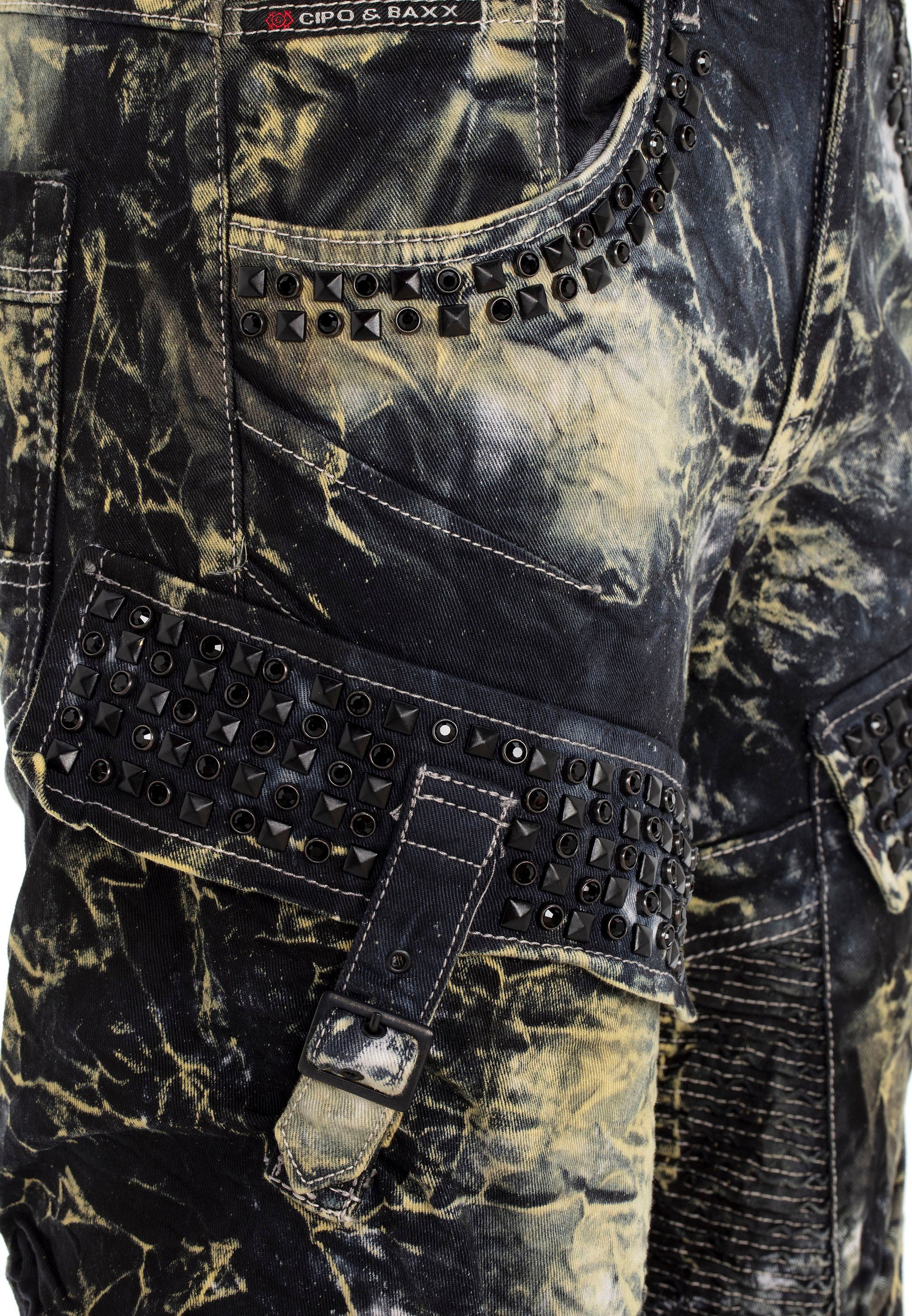Cipo Regular & Taschen khaki mit in Edelstein Baxx Bequeme Fit Jeans