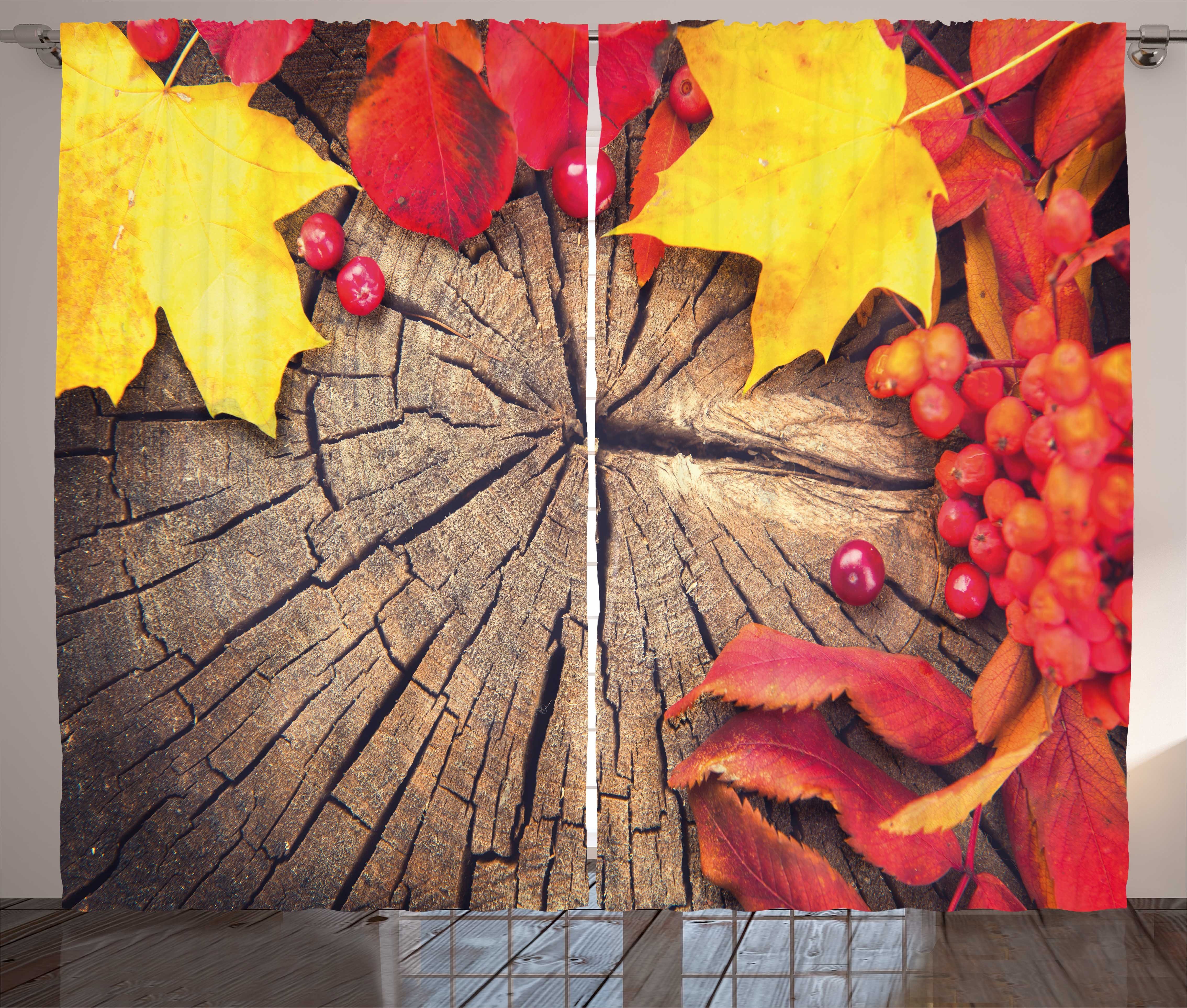 Gardine Schlafzimmer Kräuselband Vorhang mit Schlaufen und Haken, Abakuhaus, Bunt Close Up Autumn Leaves