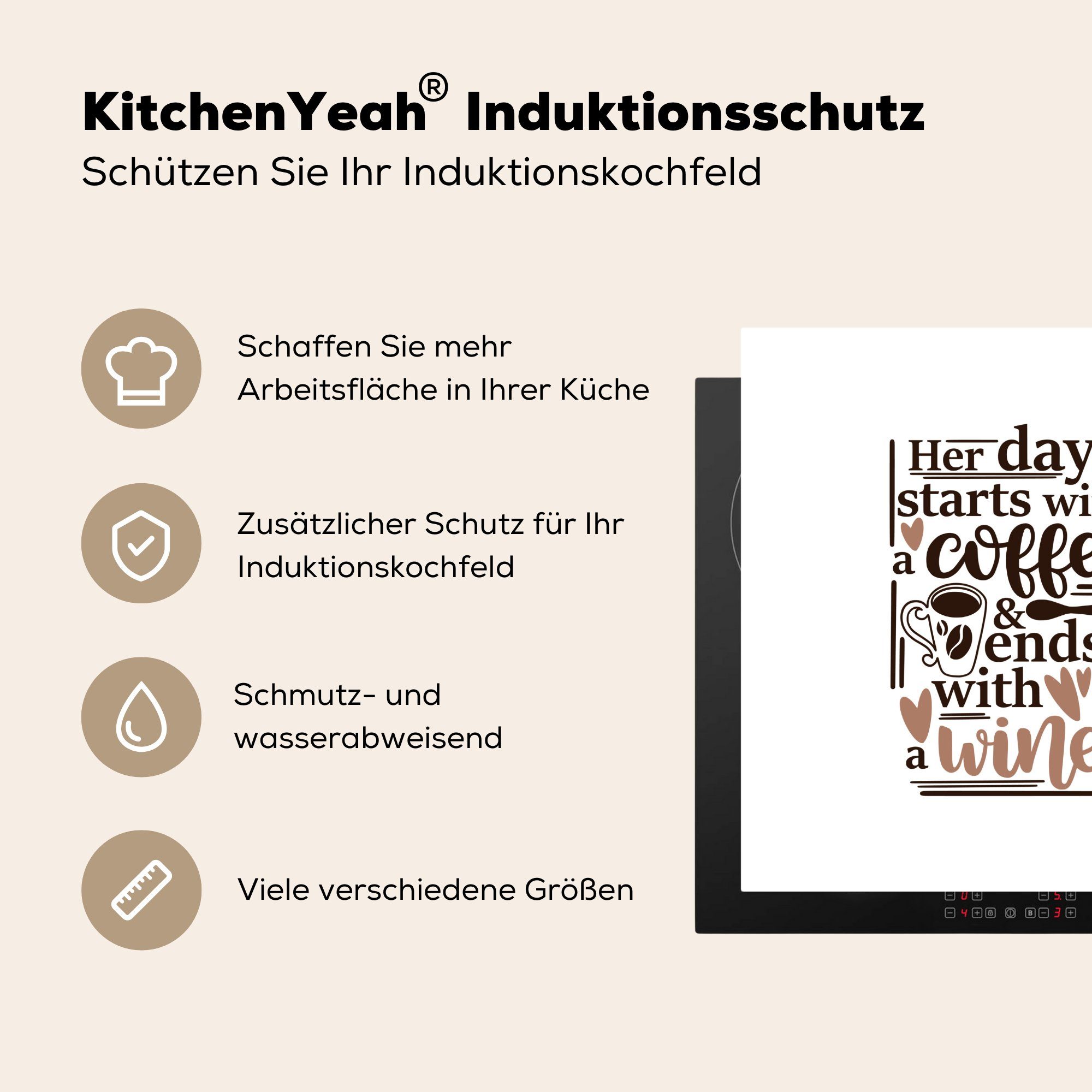 MuchoWow Herdblende-/Abdeckplatte Kaffee - Vinyl, Ceranfeldabdeckung, - Wein Arbeitsplatte 78x78 (1 Zitate, cm, tlg), küche für