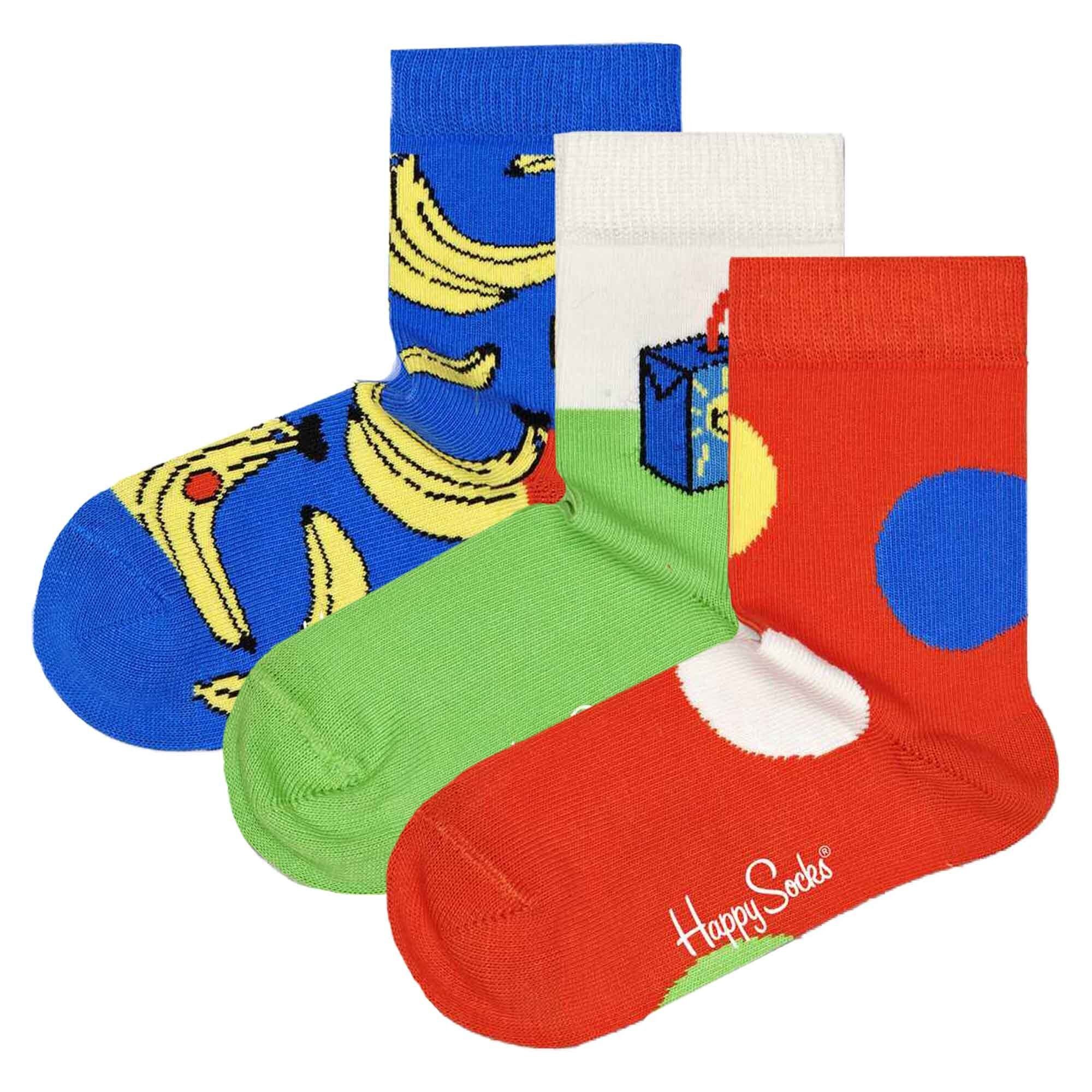 Happy Socks Freizeitsocken Kinder Socken unisex, 3er Pack - Bio-Baumwolle Banana