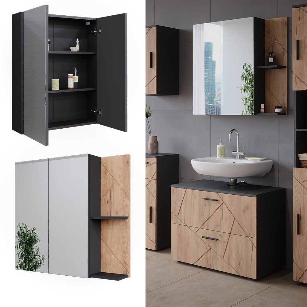 Vicco Badezimmerspiegelschrank Irma, Anthrazit/Goldkraft Eiche, 80 x 75 cm (1-St)