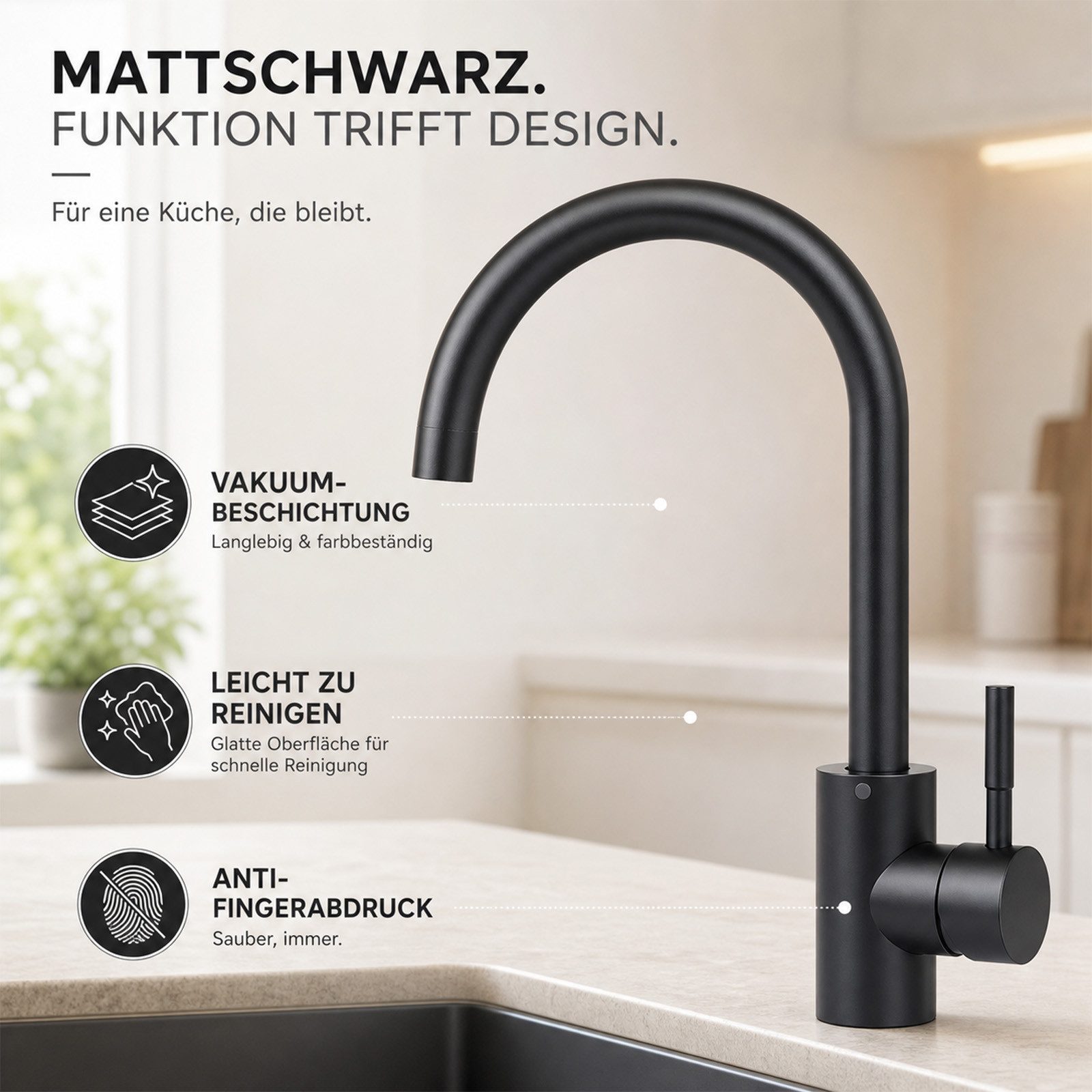 Ledklang Küchenarmatur Hochdruck Edelstahl Spültischarmatur 360° schwenkbar Schwarz/silber (1-St., Mischbatterie) für Einhebelmischer Mischbatterie Wasserhahn K – Bild 2 von 5