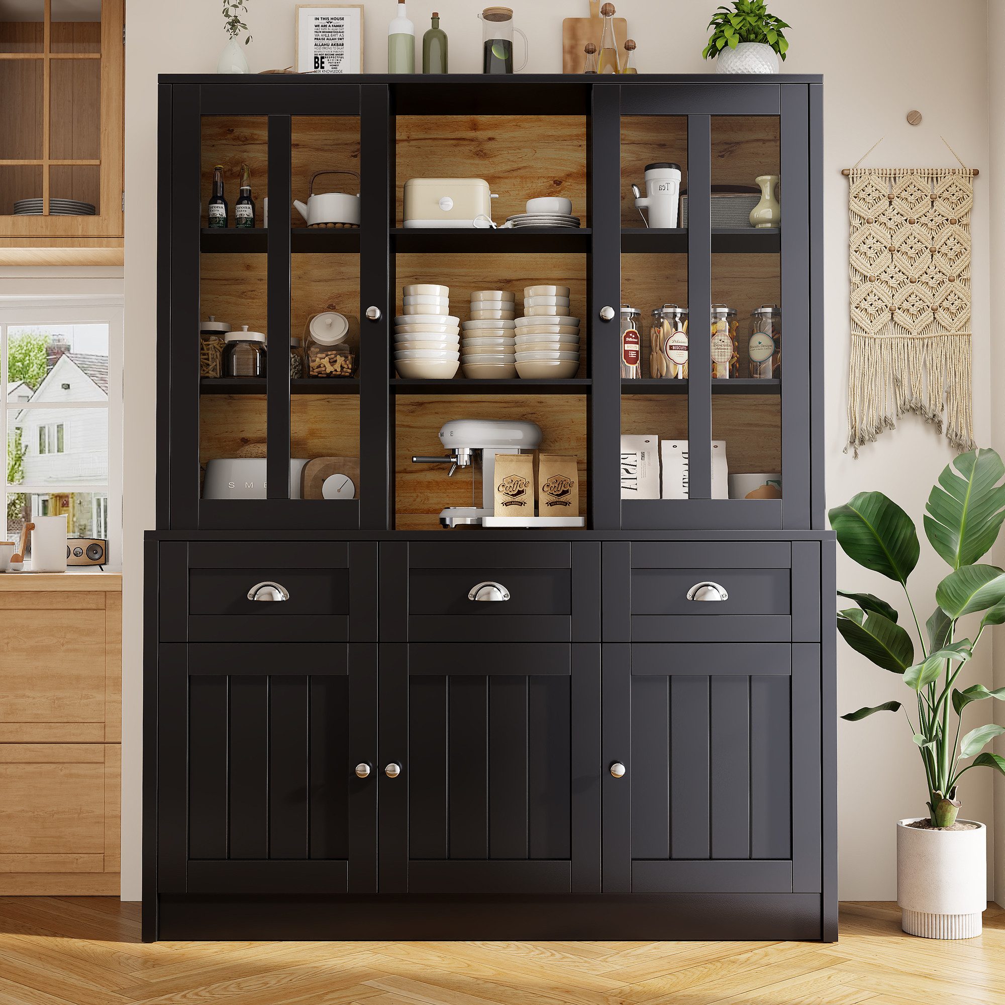 Ulife Hochschrank Vitrinenschrank, Esszimmerschrank mit Schubladen, günstig online kaufen